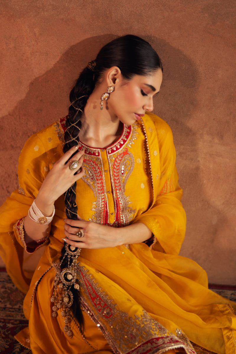 FAHMIDA - MUSTARD SHORT KURTA WITH SALWAR WITH DUPATTA