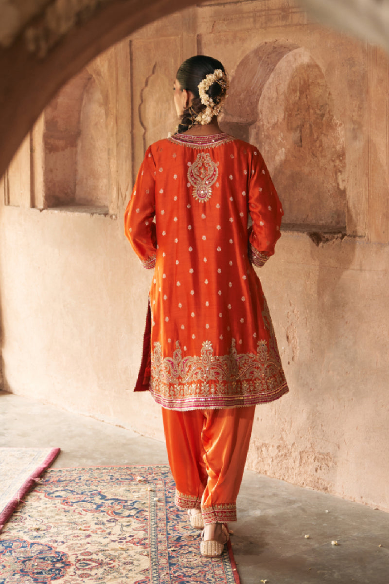 FARHANA - BURNT ORANGE SHORT KURTA WITH SALWAR AND DUPATTA
