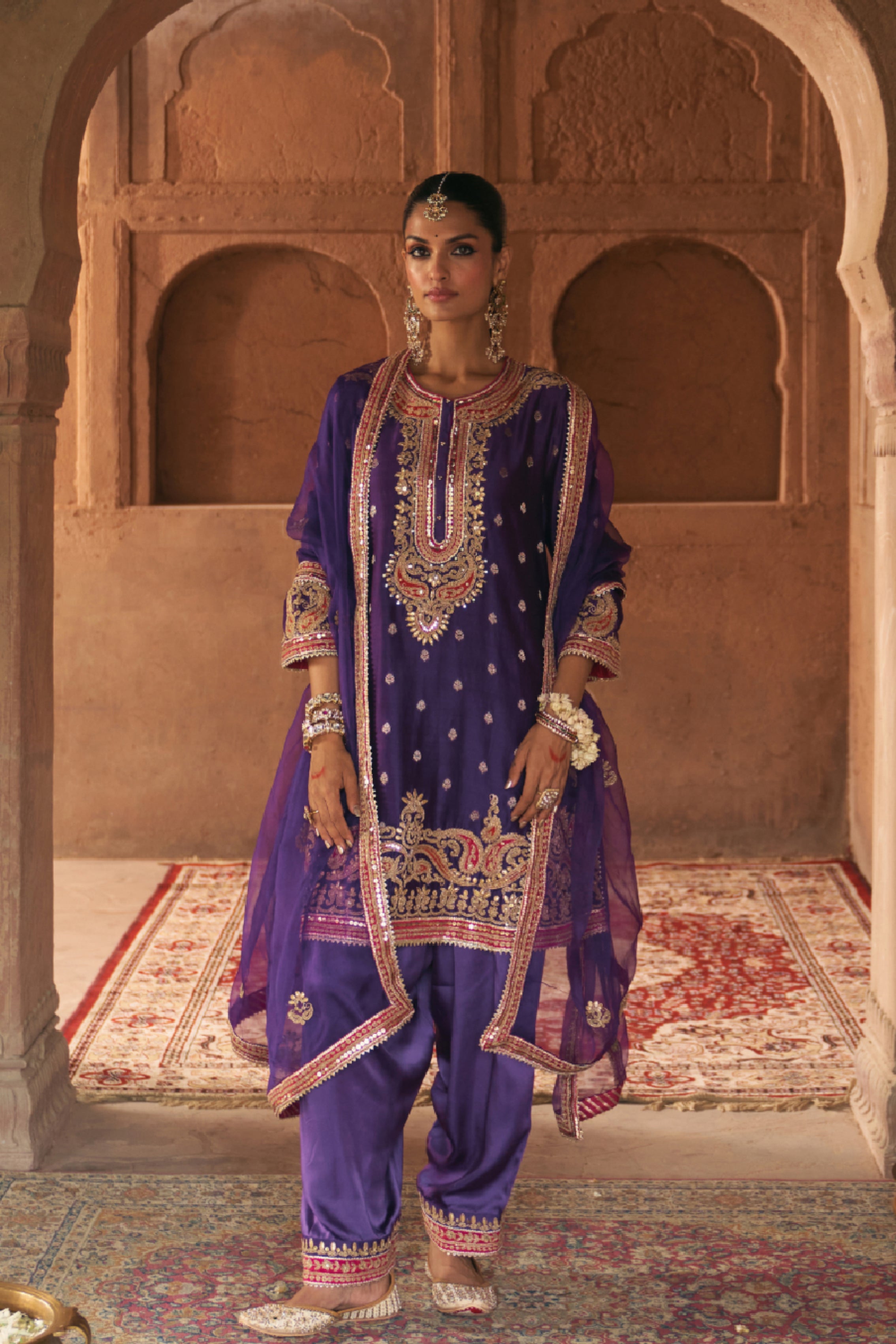 FARHANA - DEEP PURPLE SHORT KURTA WITH SALWAR AND DUPATTA
