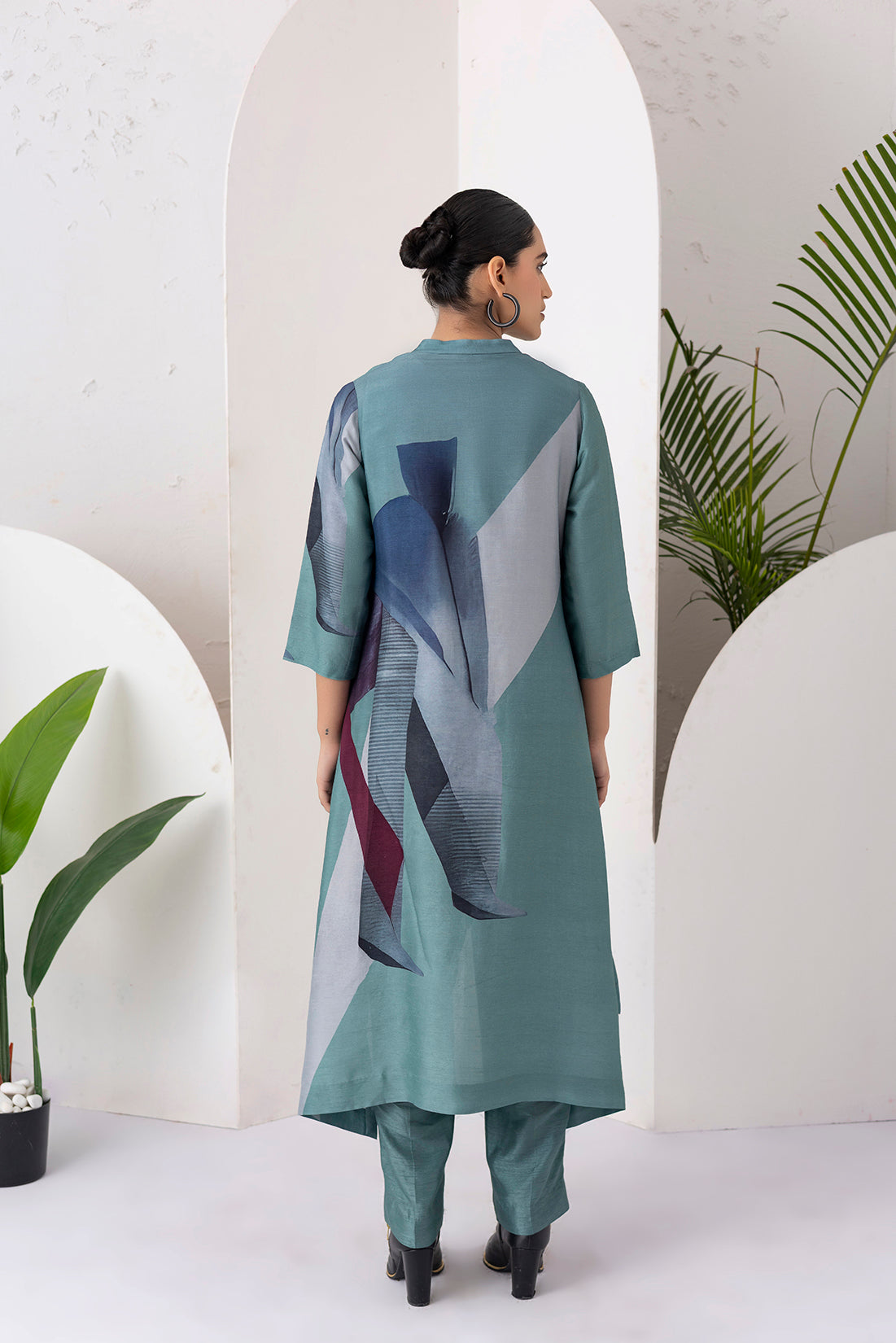 Sage Green Viscose Dupion Printed Dress