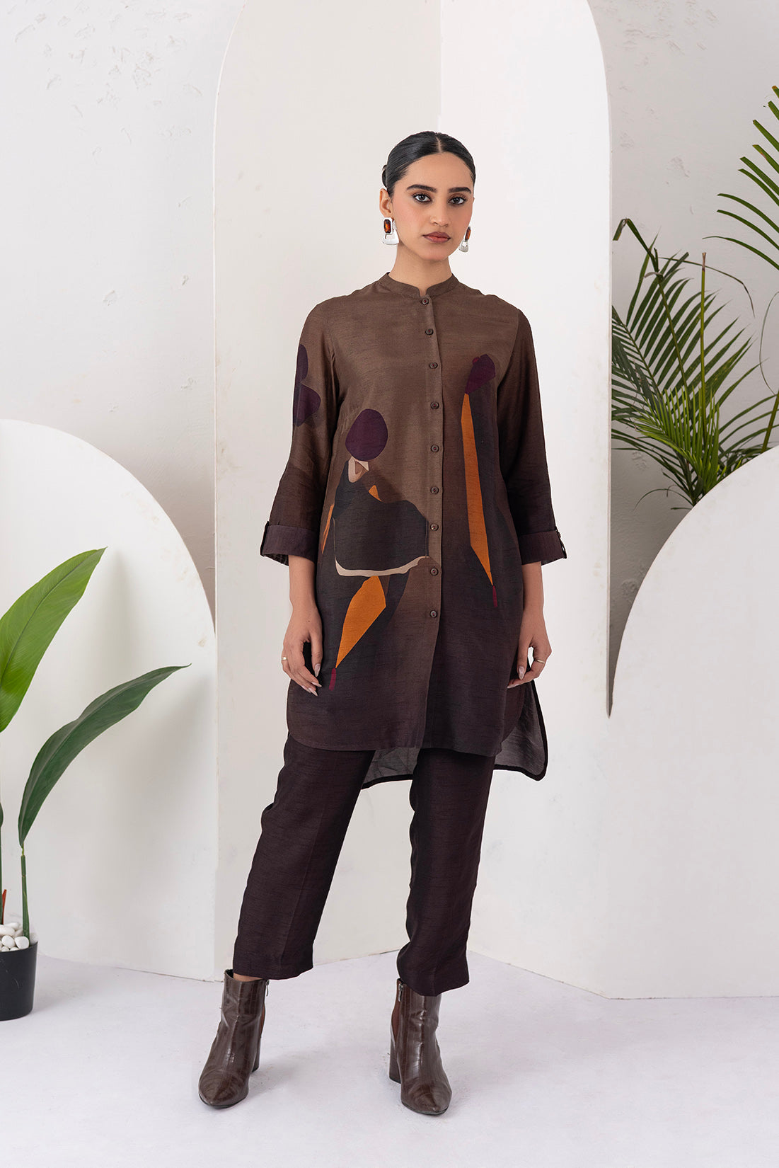 Shades Of Brown Viscose Dupion Printed Shirt