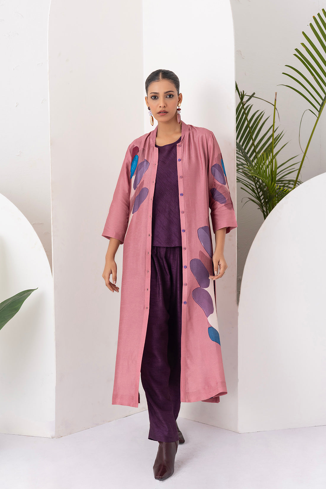 Salmon Pink Viscose Dupion Printed Dress