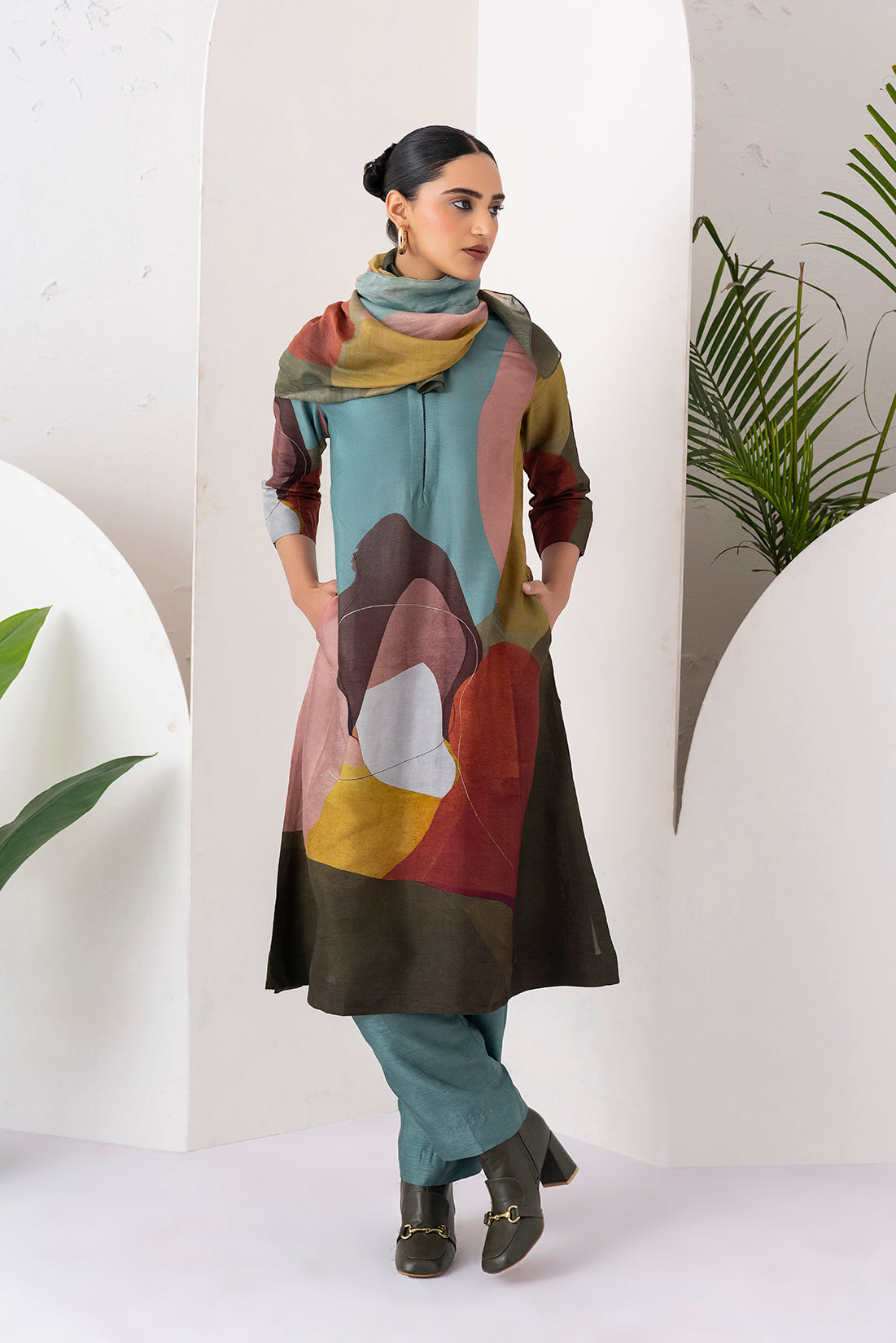 Multicoloured Viscose Dupion Printed Tunic
