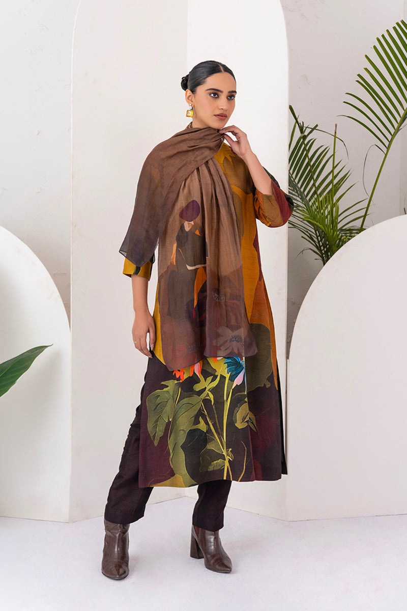 Shades Of Brown Thin Chanderi Printed Stole
