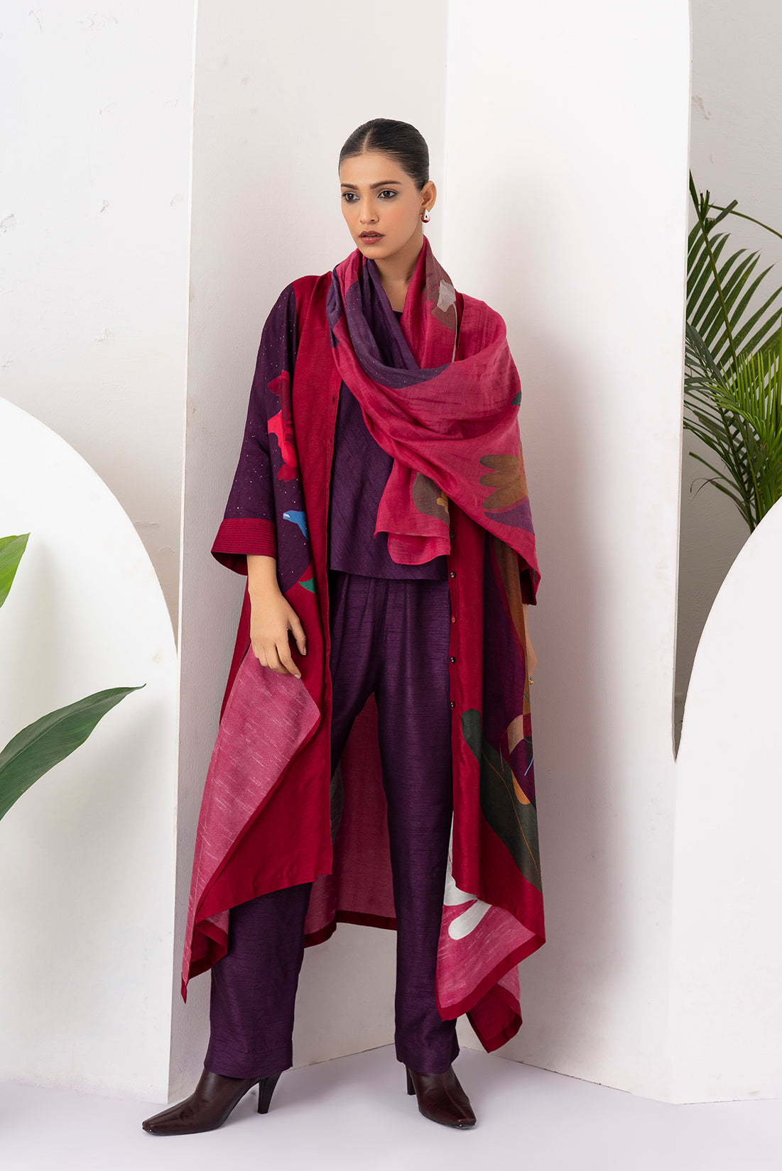 Red Thin Chanderi Printed Stole