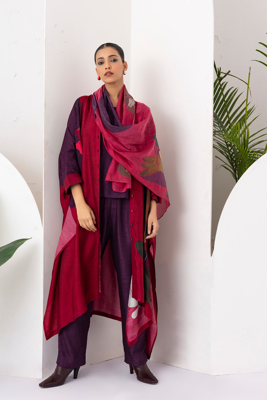 Red Thin Chanderi Printed Stole