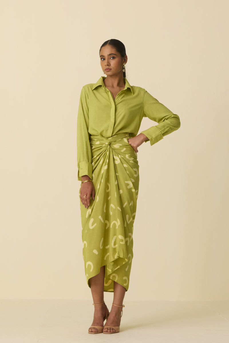 Hand Dyed Green Drape Skirt