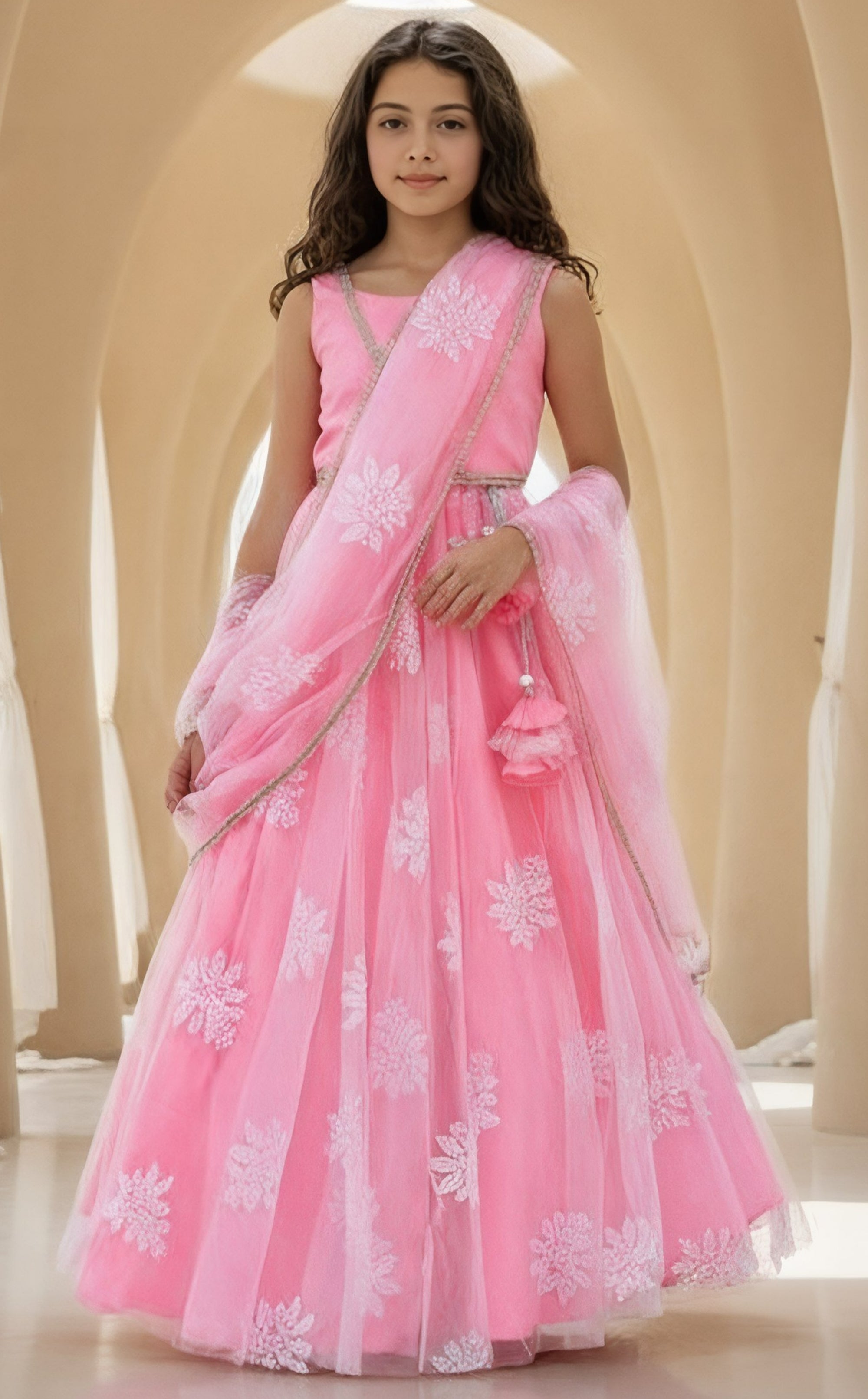 Pink Embroidered Lehenga Saree
