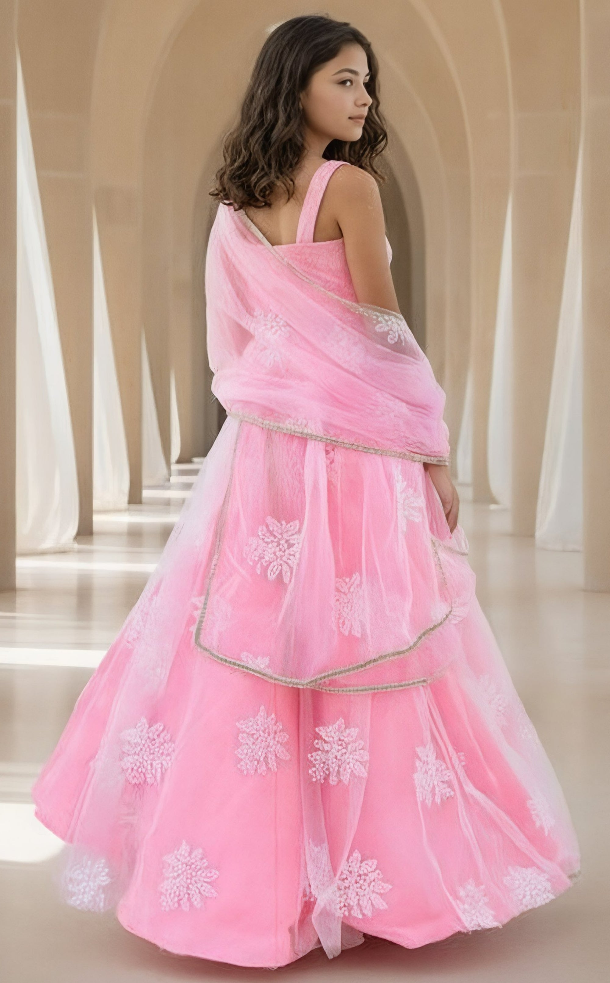 Pink Embroidered Lehenga Saree