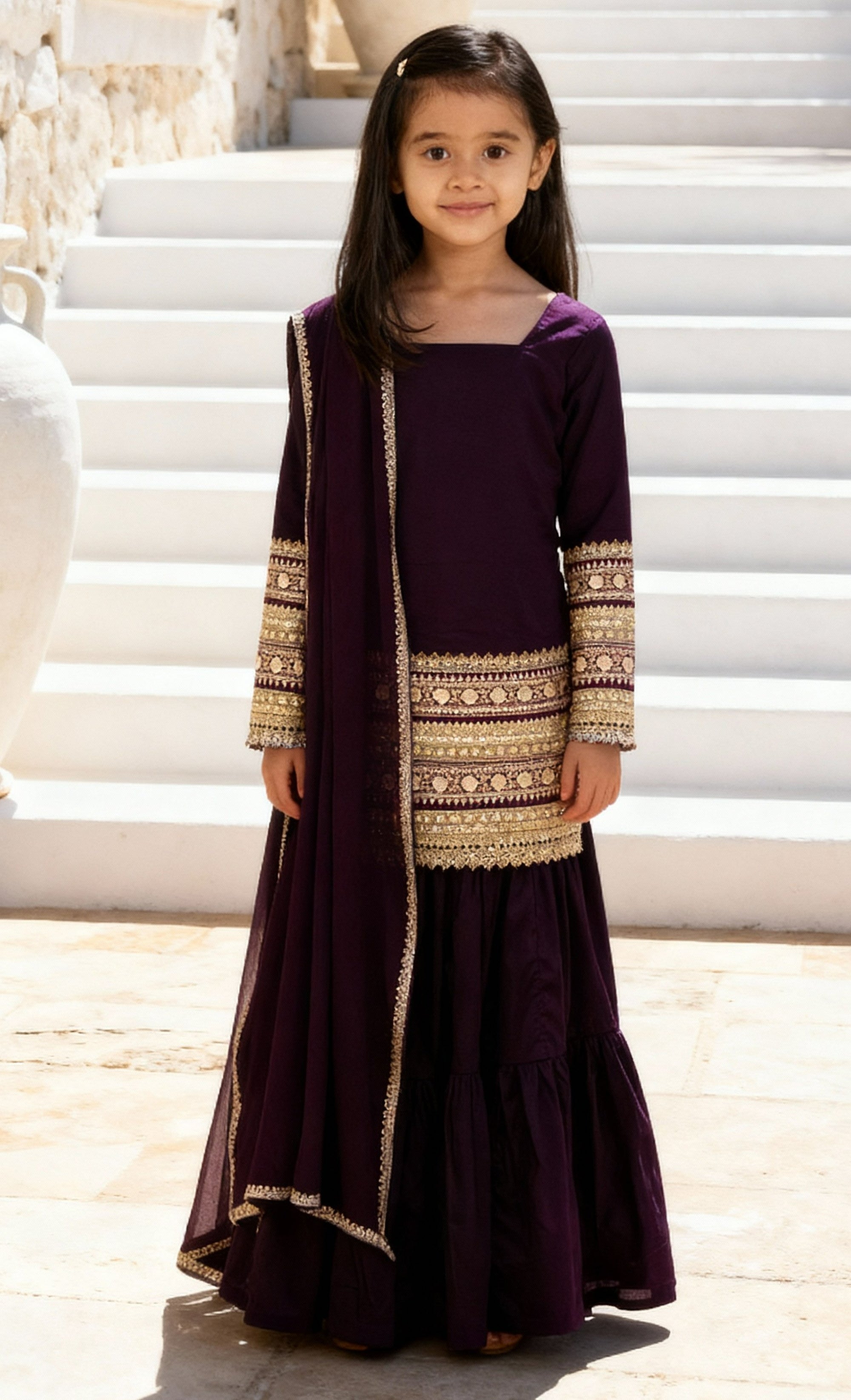 Burgundy Velvet Kurti Sharara Set