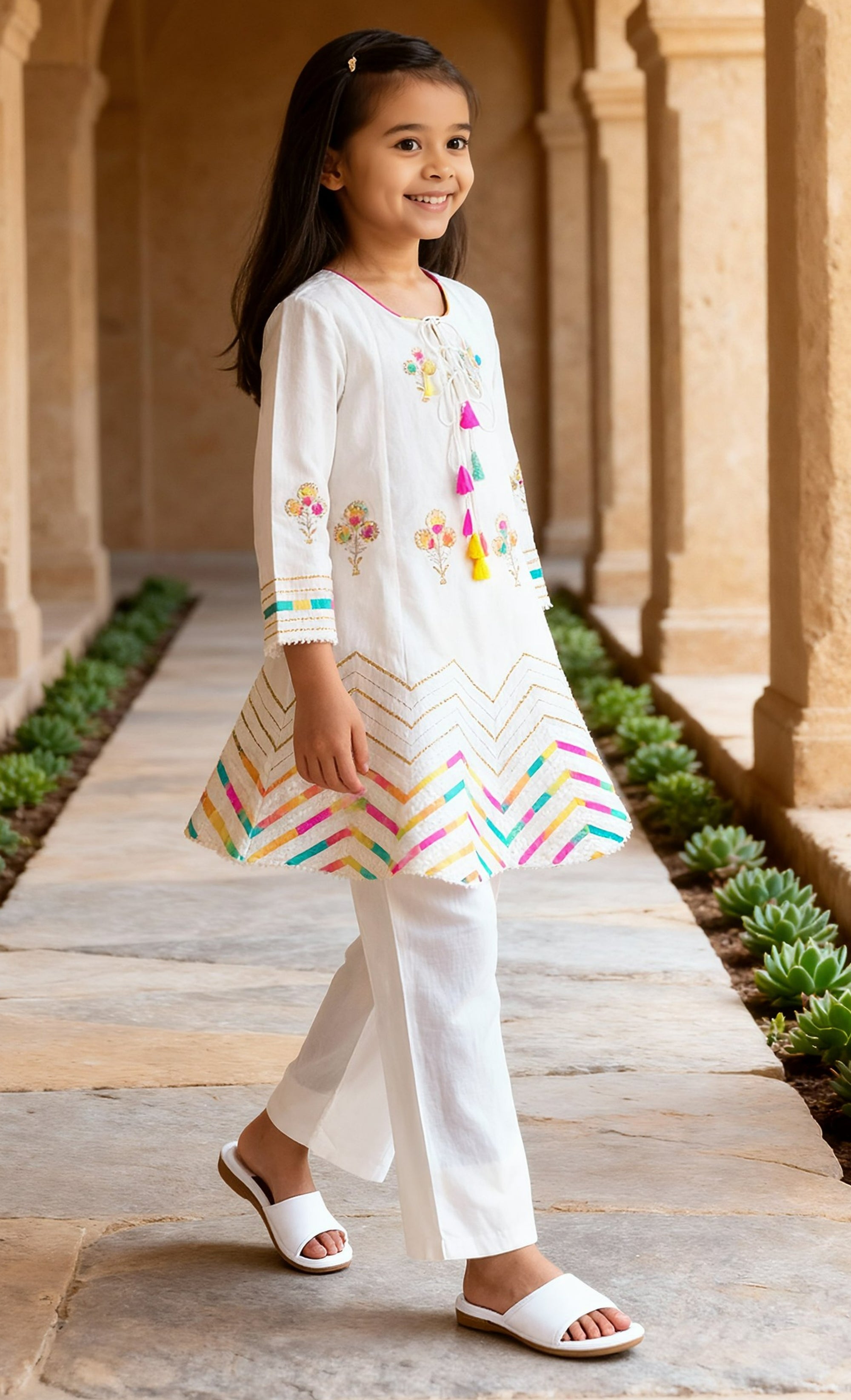 White Embroidered Kurti with Chudidar