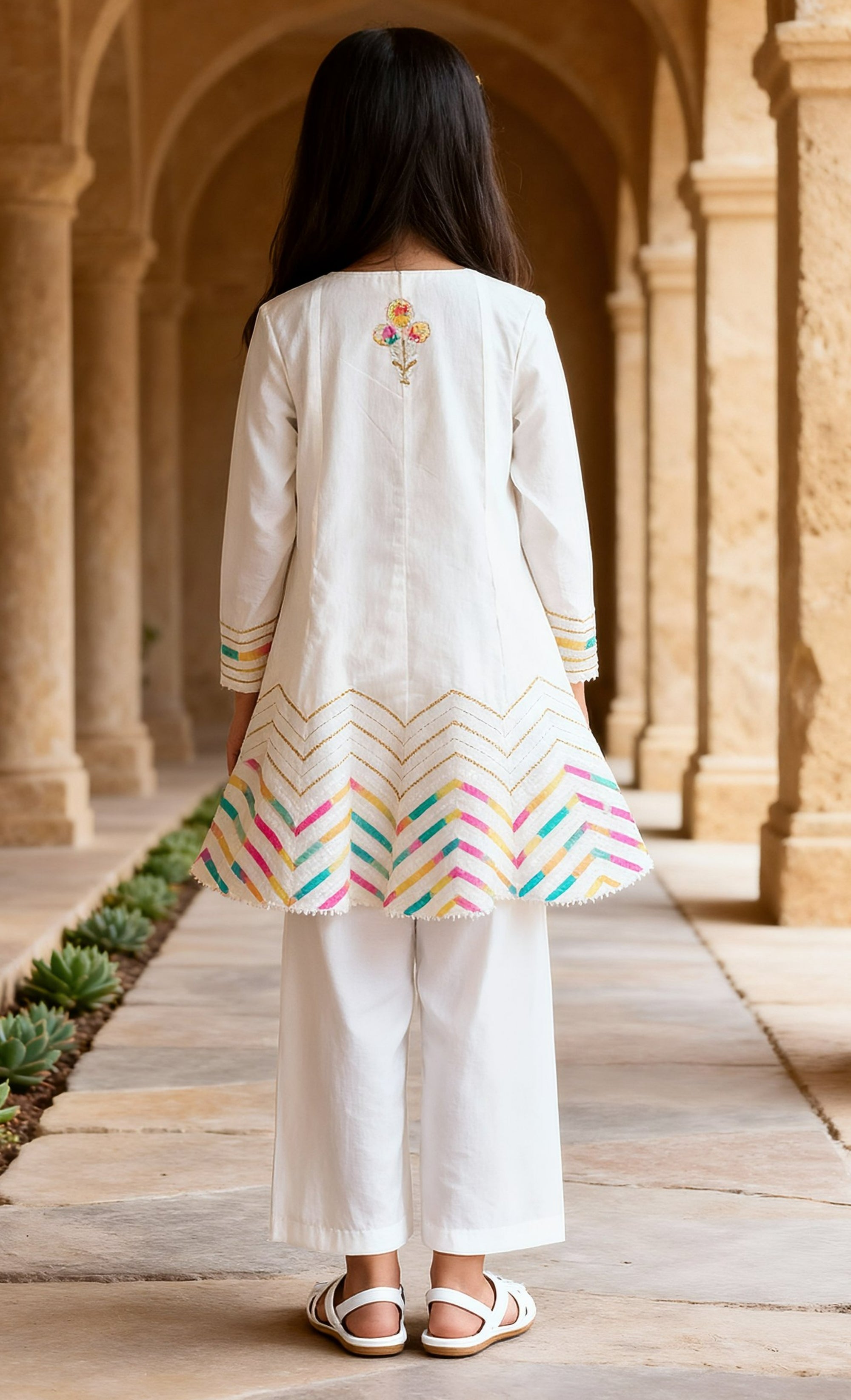 White Embroidered Kurti with Chudidar