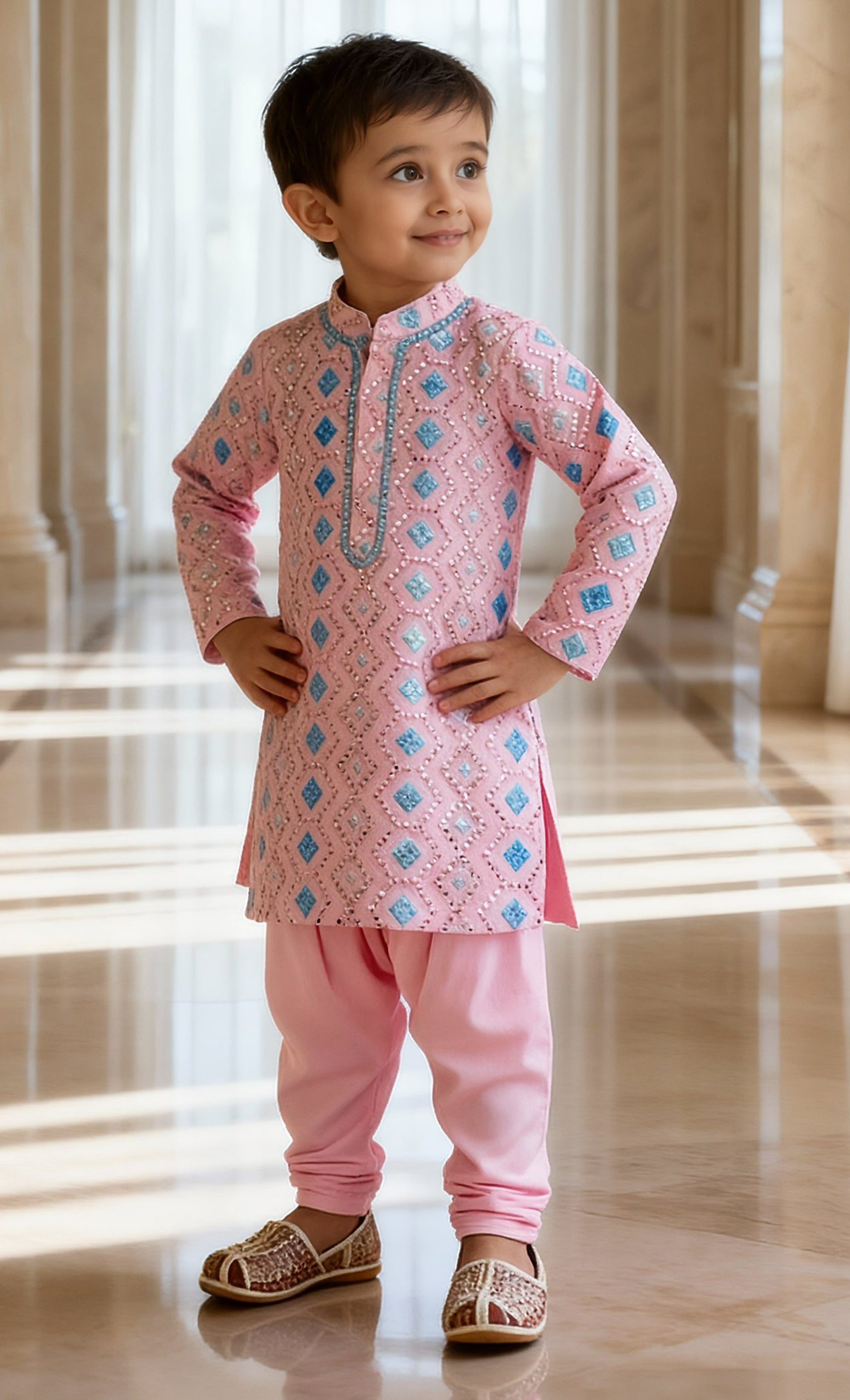 Pink Embroidered Kurta with Salwar