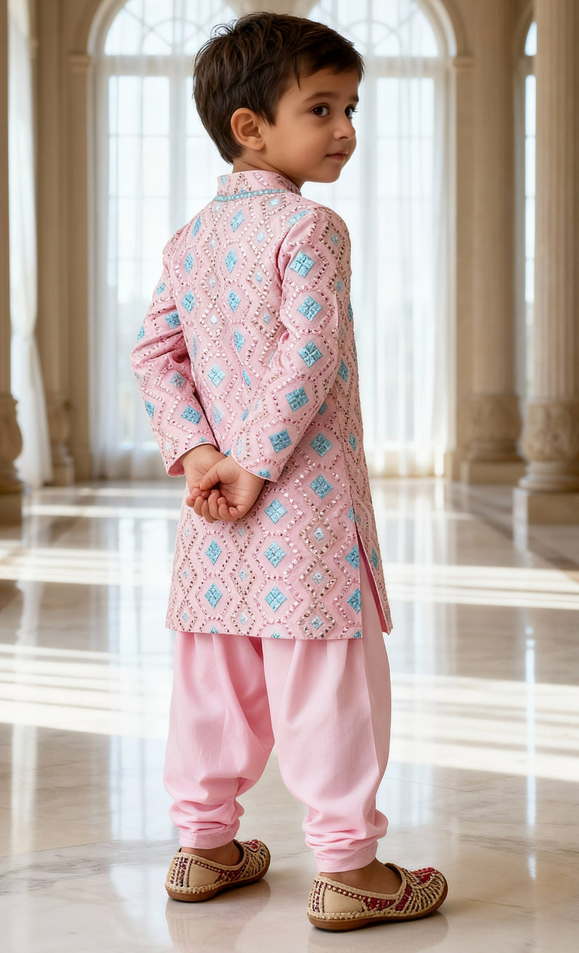 Pink Embroidered Kurta with Salwar