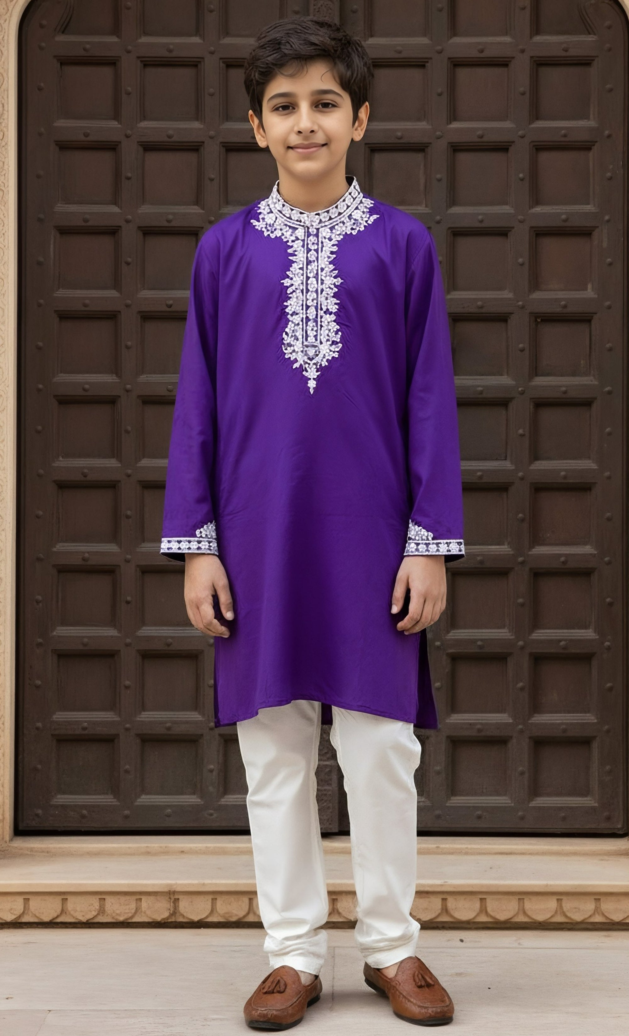 Purple Kurta with Dori Embroidery and Salwar