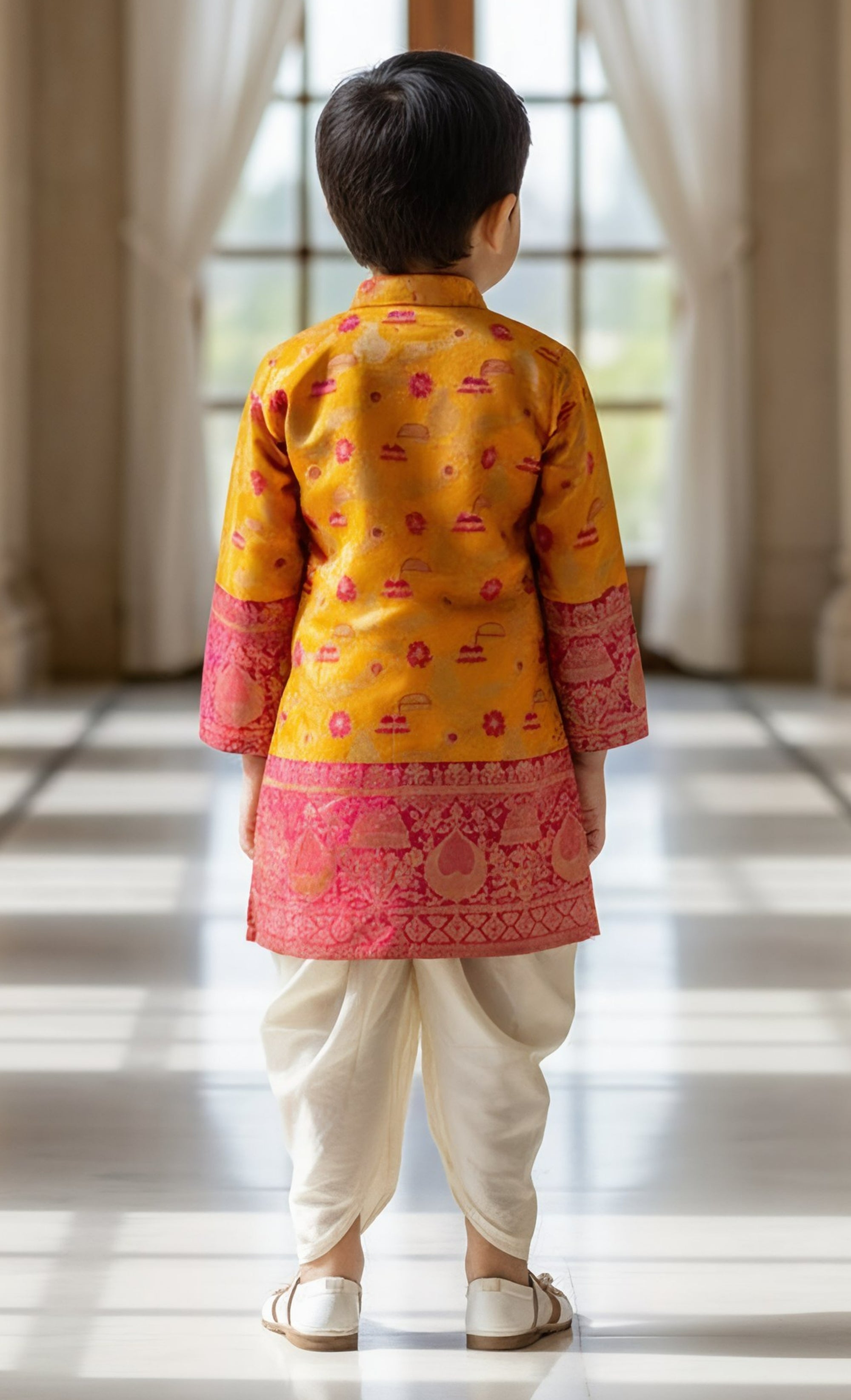 Orange Brocade Kurta with Dhoti