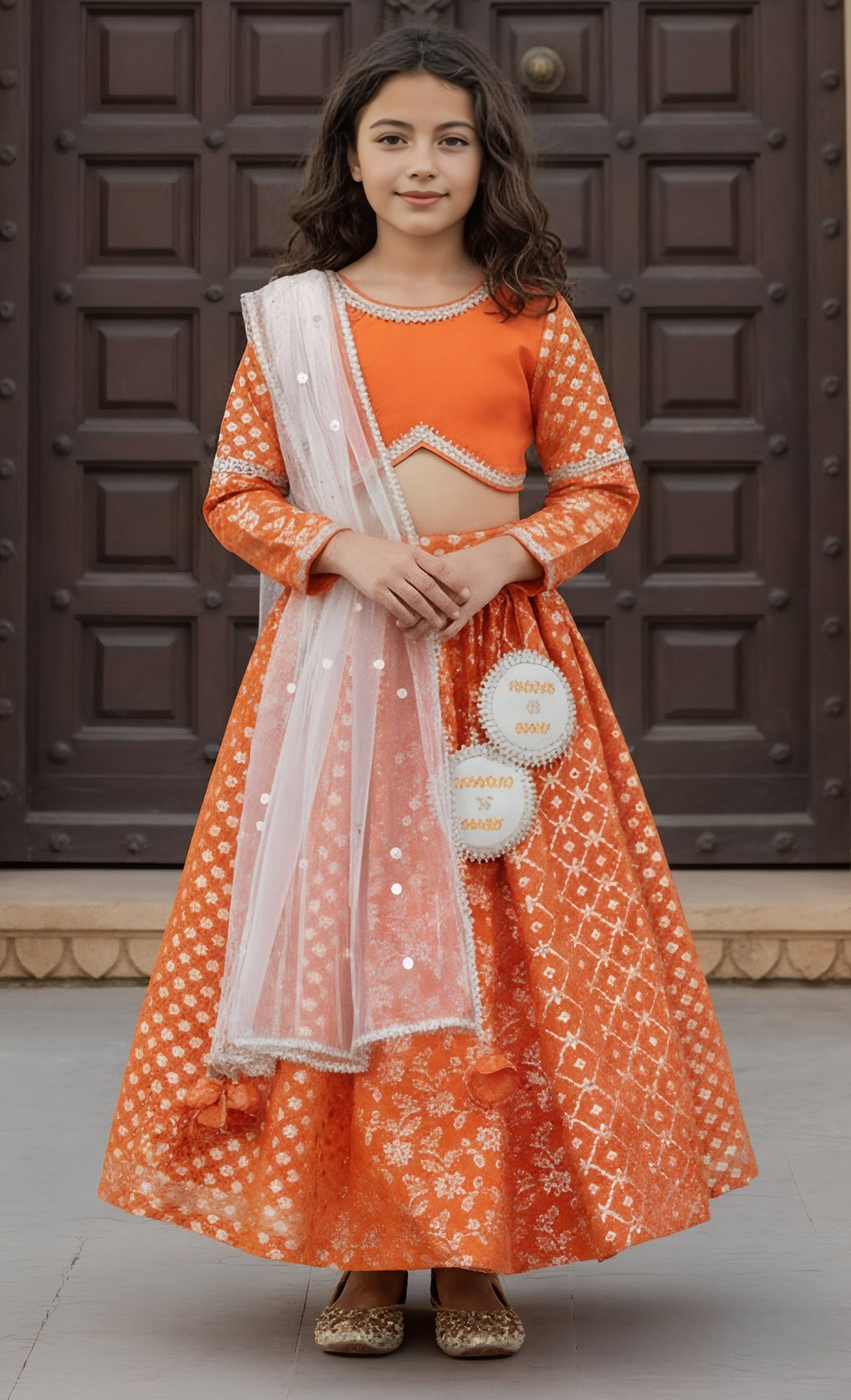 Orange Chanderi Lehenga Choli