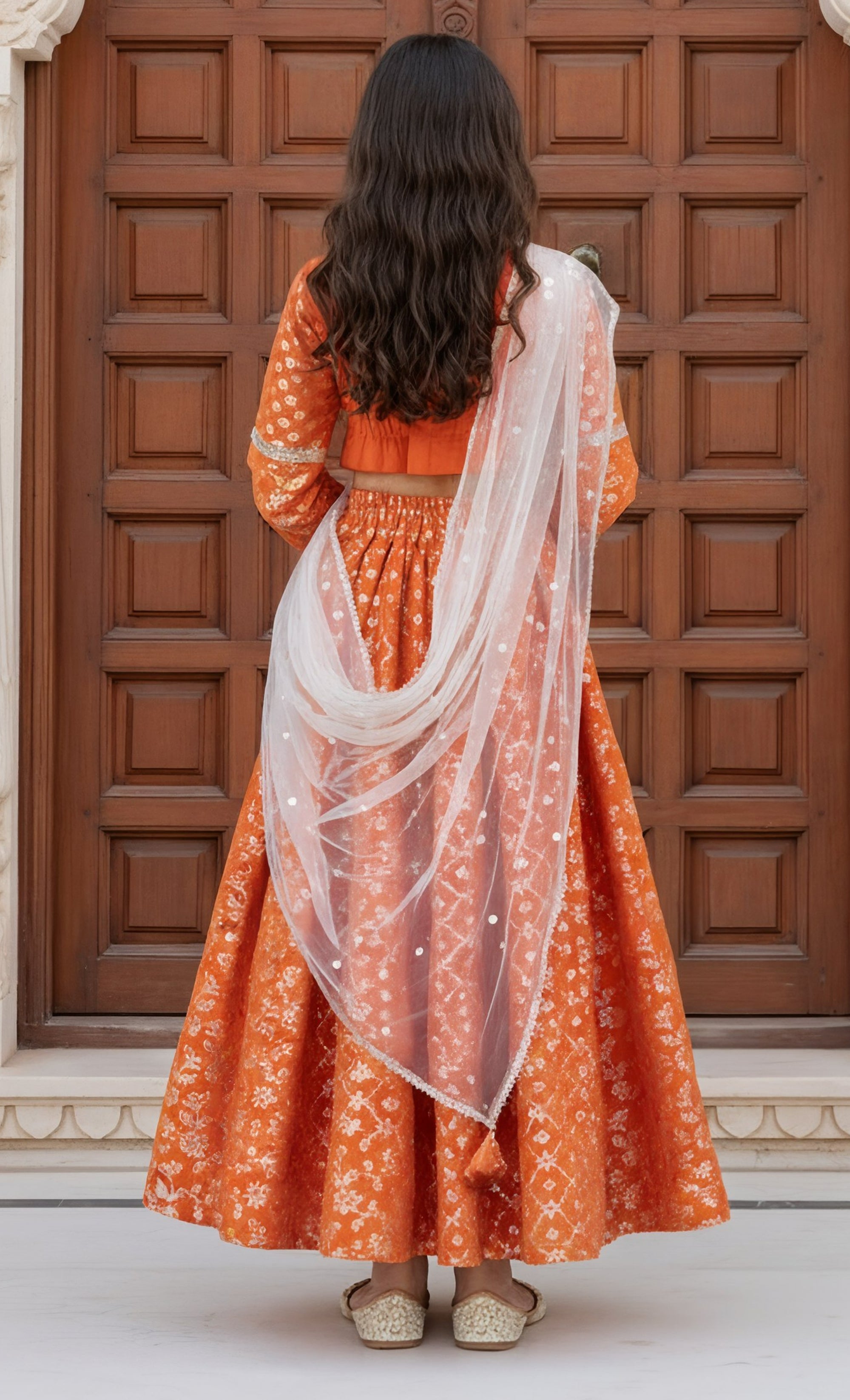 Orange Chanderi Lehenga Choli