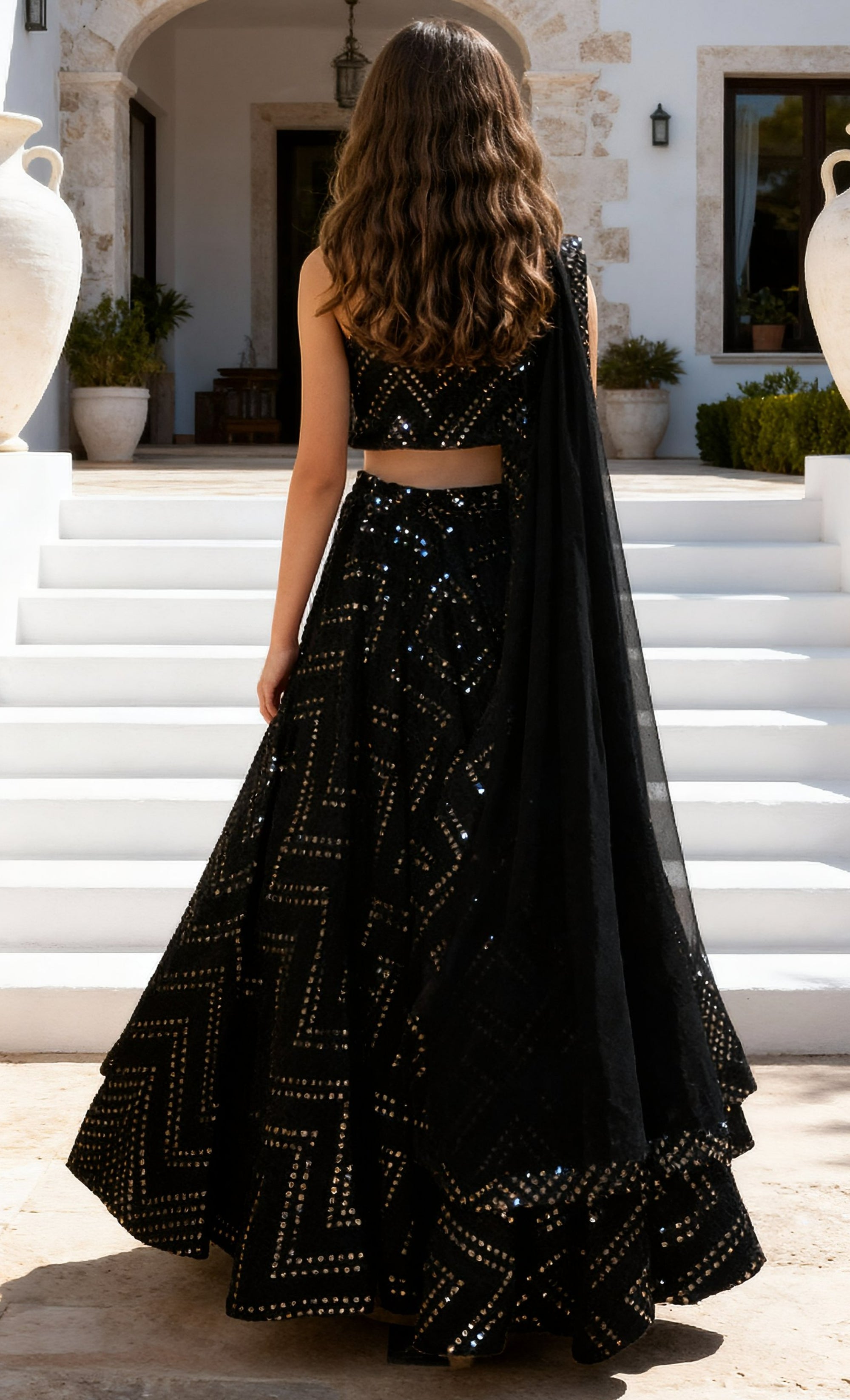 Black Mirror Work Lehenga Choli Set