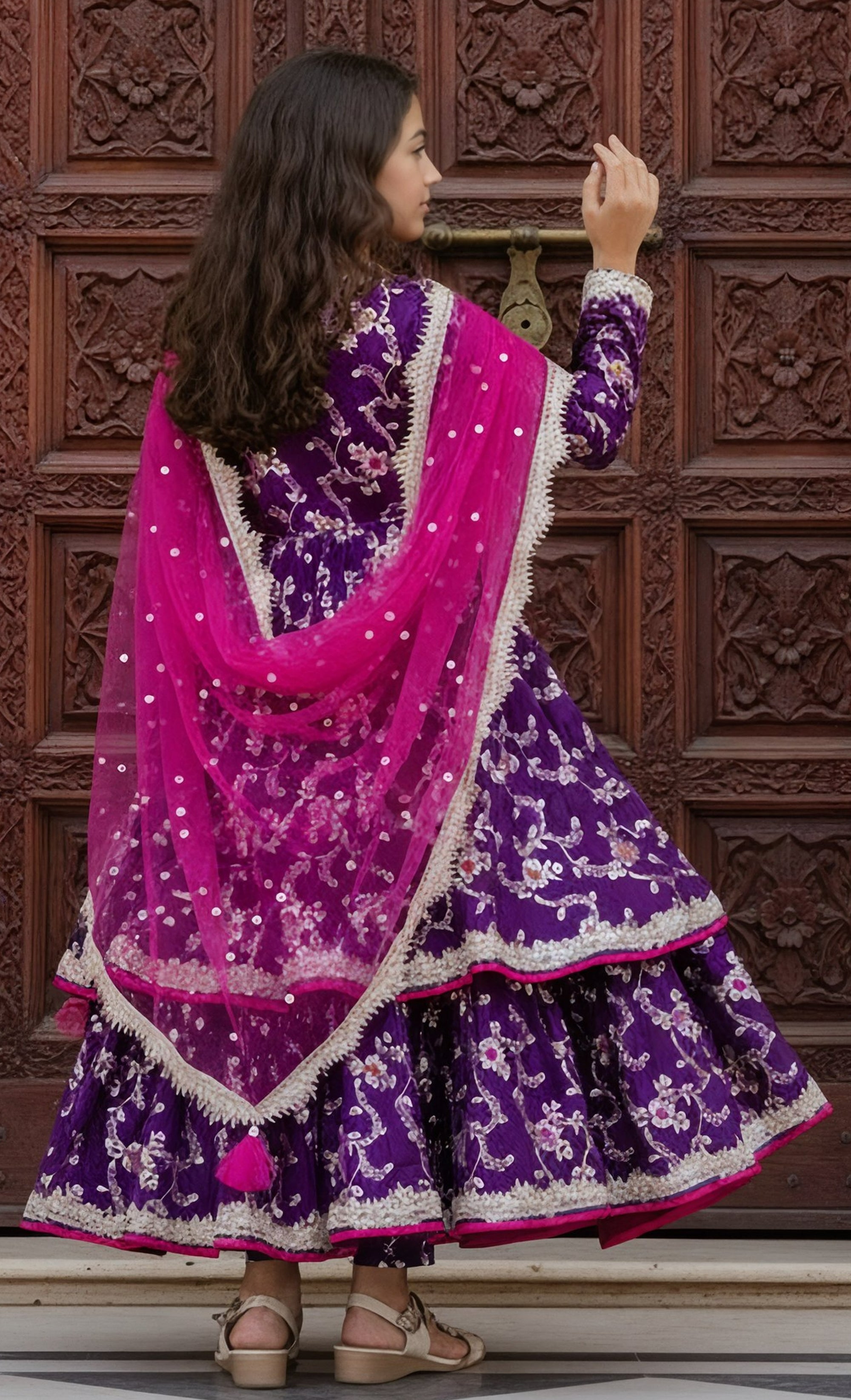 Purple Brocade Anarkali