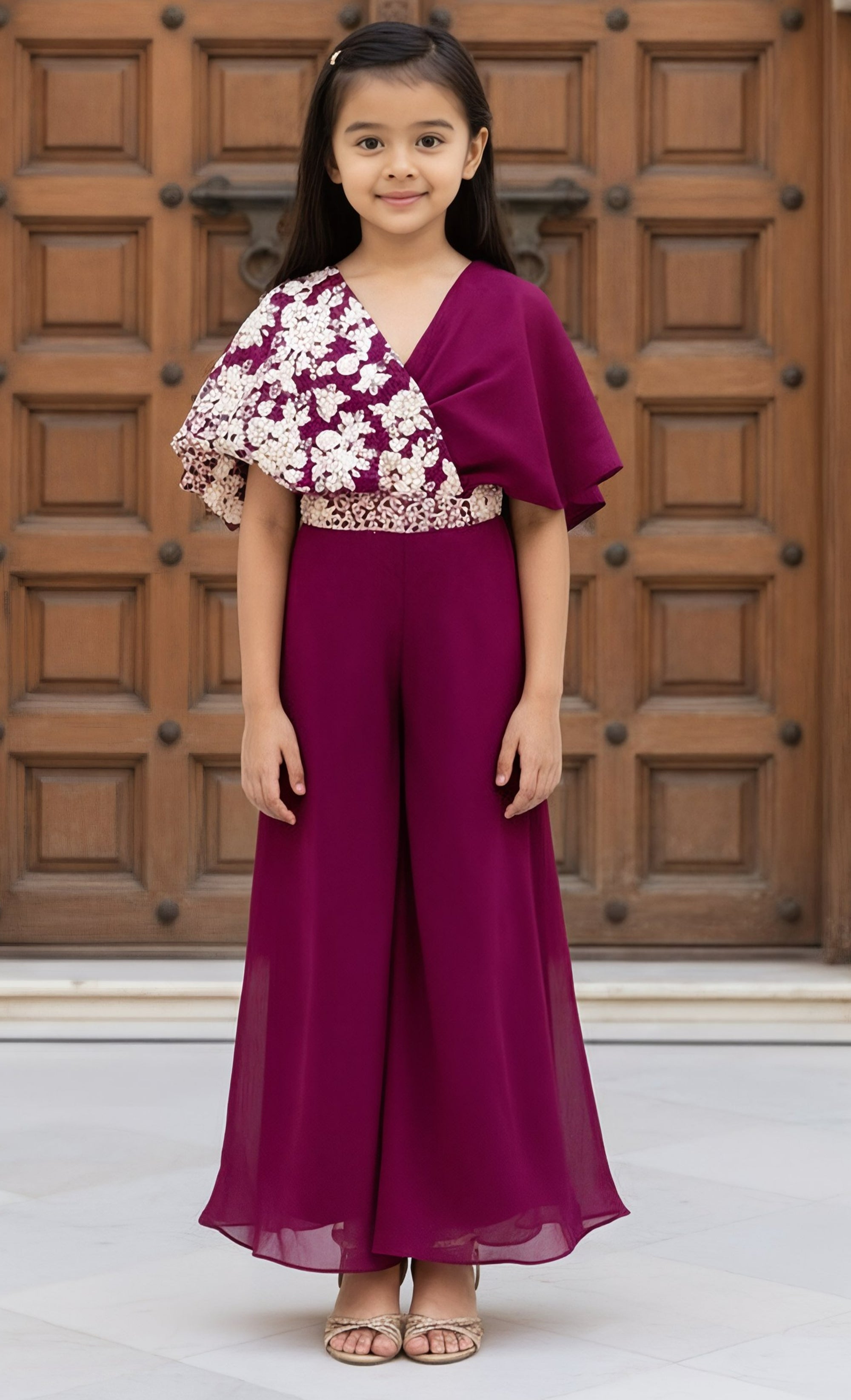 Wine Embroidered Jumpsuit