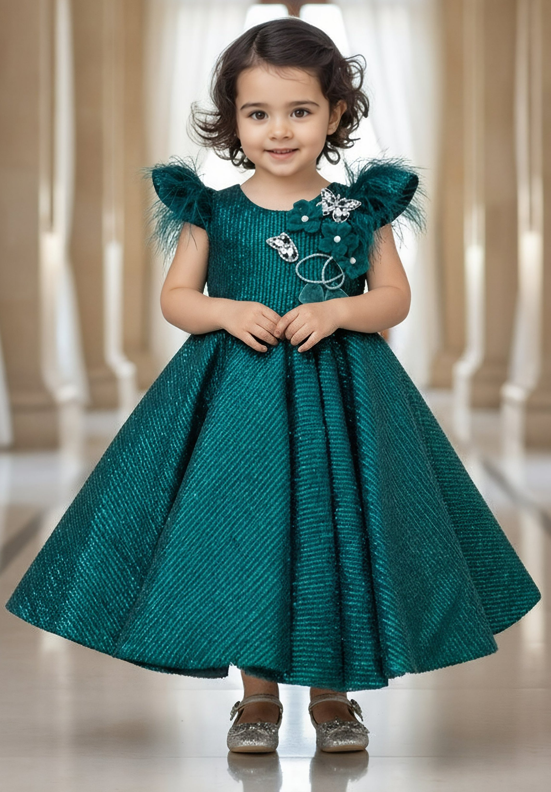 Green Sequence Embroidery Gown