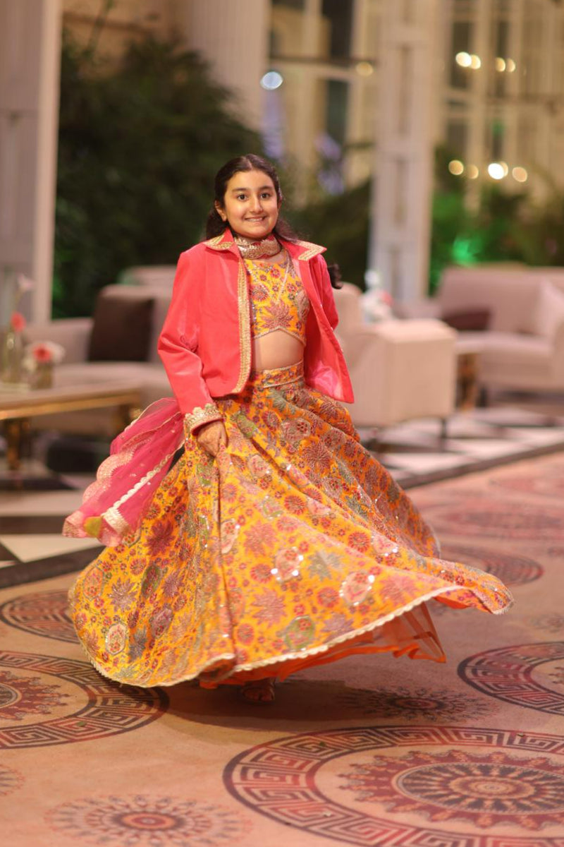 Yellow Embroidered Lehenga Choli with Jacket