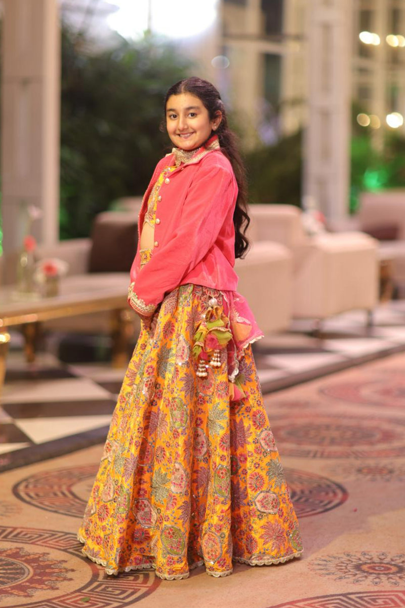 Yellow Embroidered Lehenga Choli with Jacket