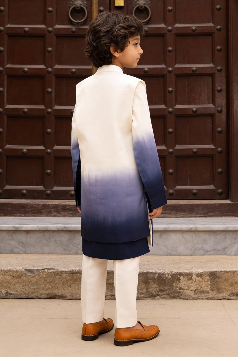 Blue Ombre Embroidered Nehru Jacket Set