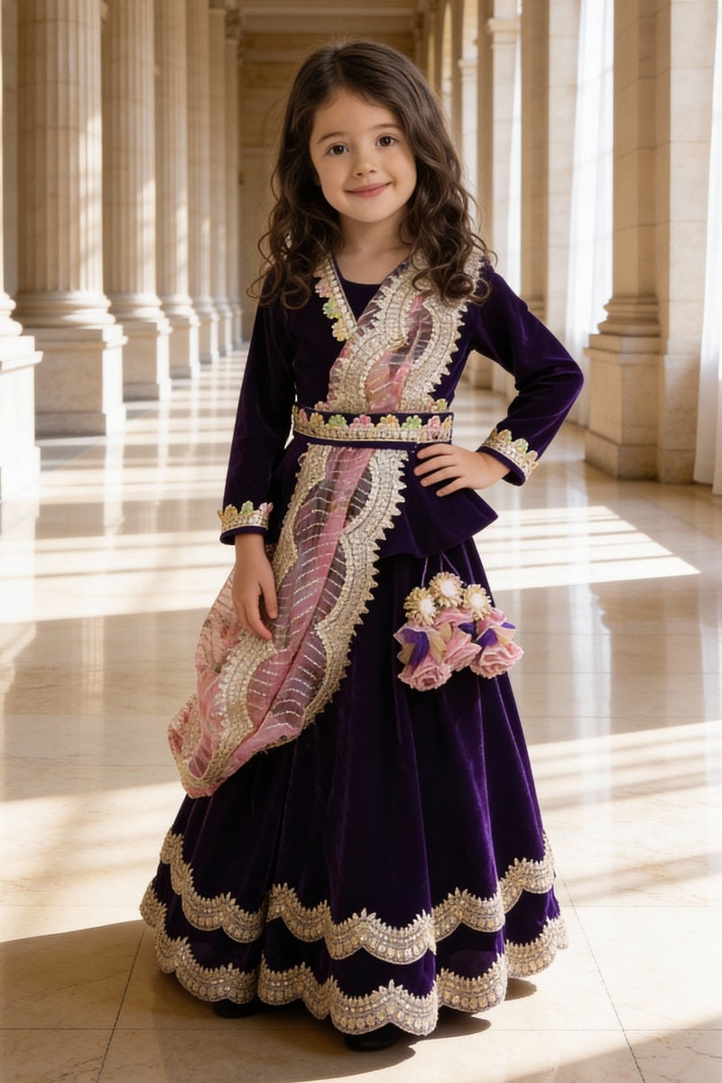 Purple Velvet lehenga choli for Girls