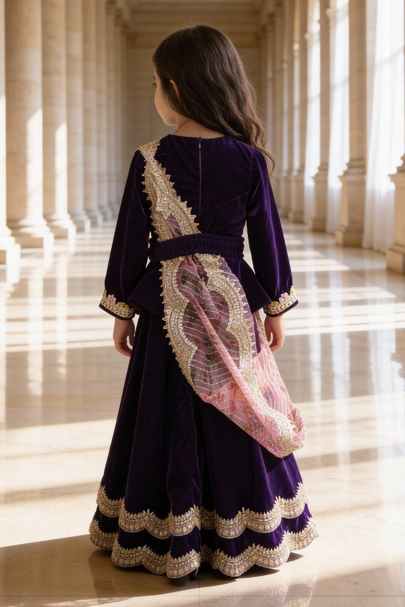 Purple Velvet lehenga choli for Girls
