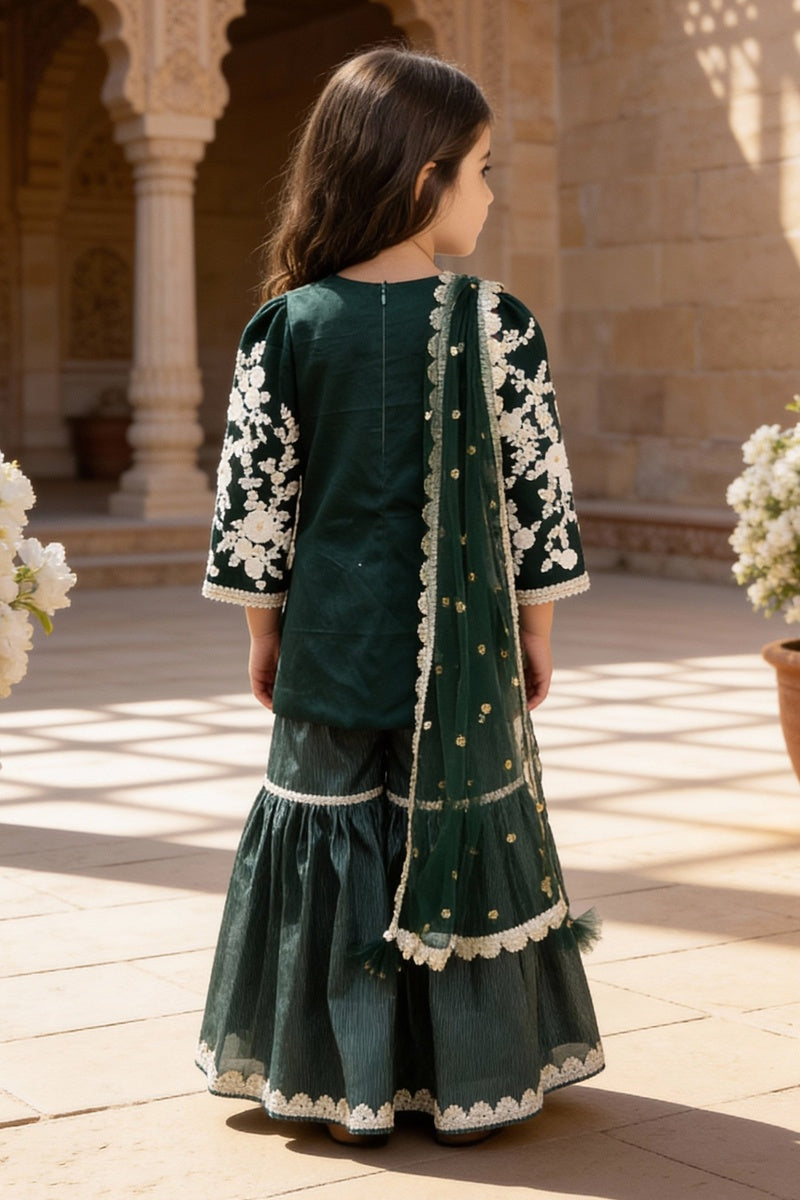 Green Embroidered Kurti Sharara set