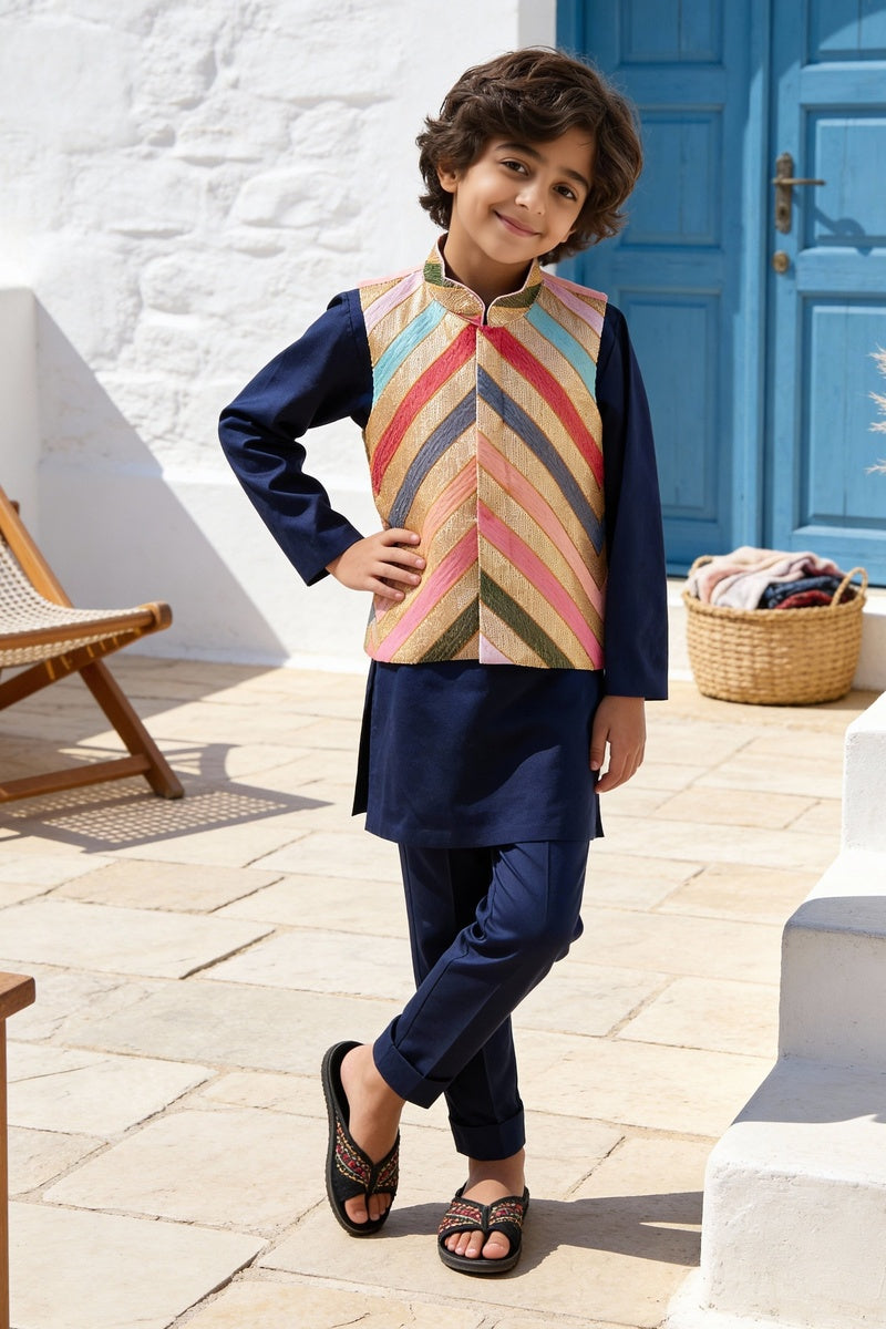 Sequence Embroidered Jacket with Blue Kurta and Pant