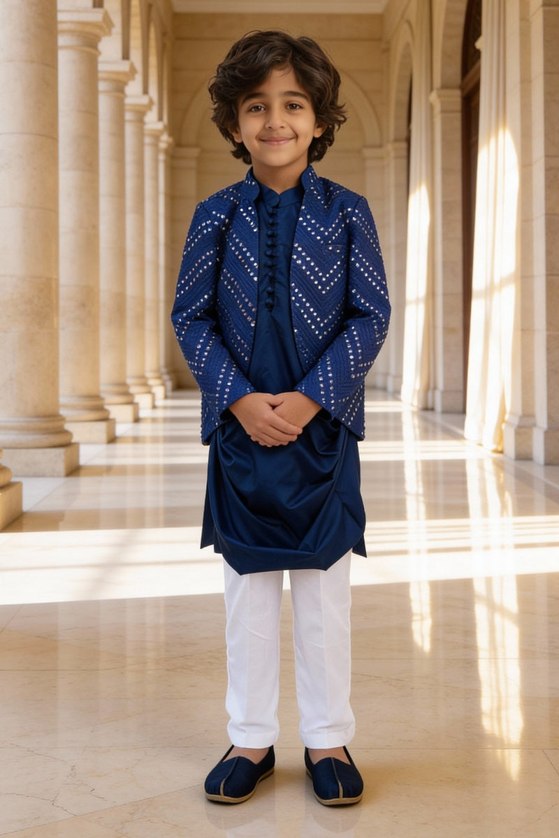 Blue Mirror Embroidery Jacket Set