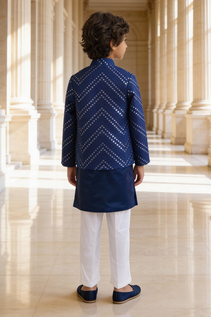 Blue Mirror Embroidery Jacket Set