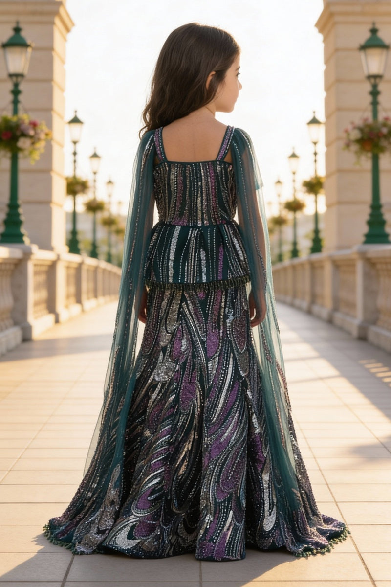 Green Peplum Cut Dana Top with Lehenga Set