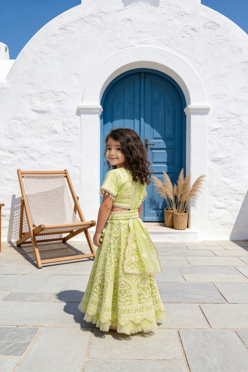 Green Thread Lehenga for Girls