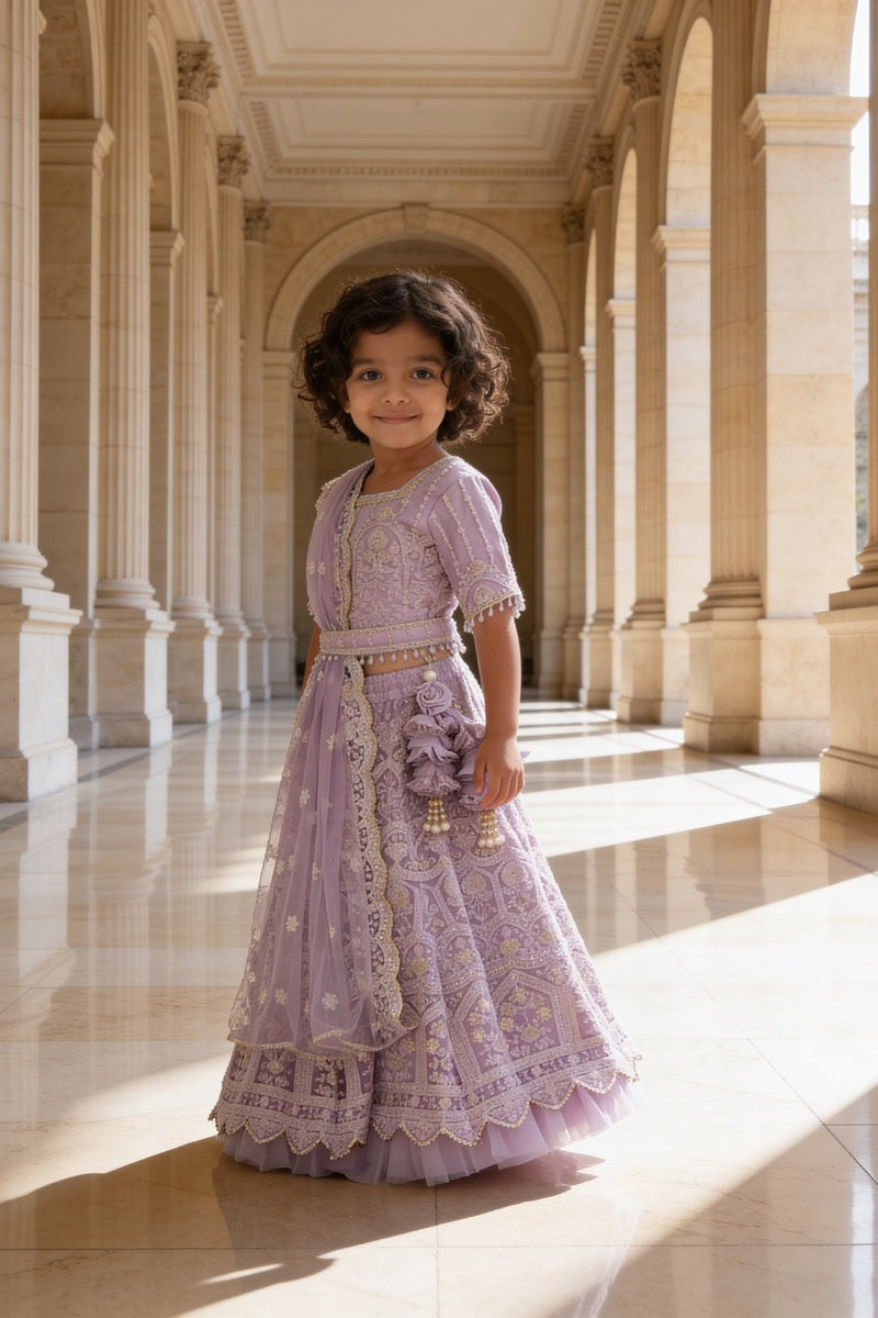 Lilac Thread Lehenga for Girls