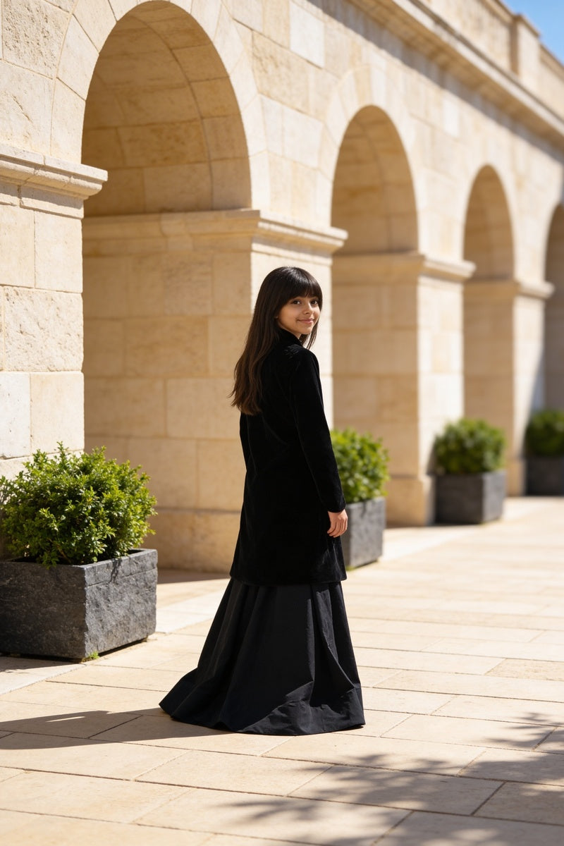Black Embroidered Long Jacket with Lehenga
