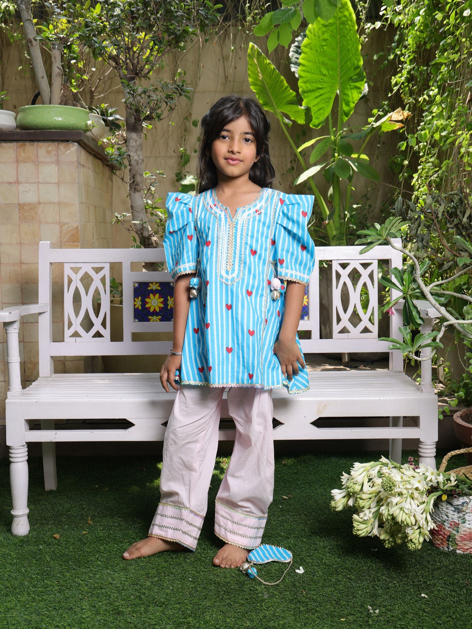 Blue Printed Kurti with Pink Farshi Salwar