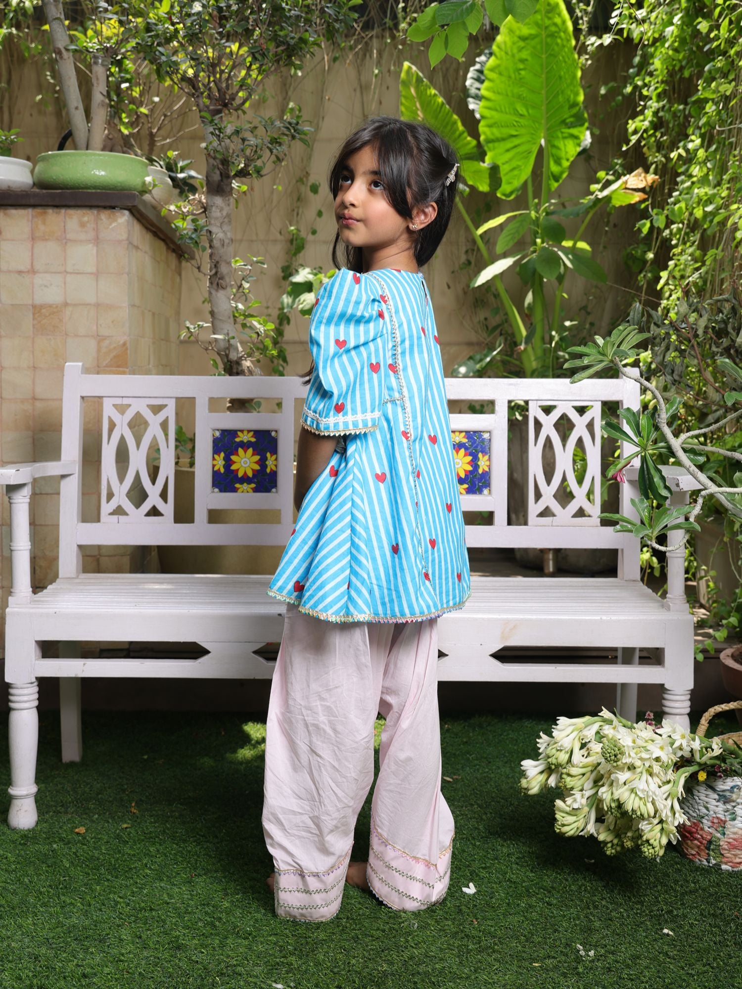 Blue Printed Kurti with Pink Farshi Salwar