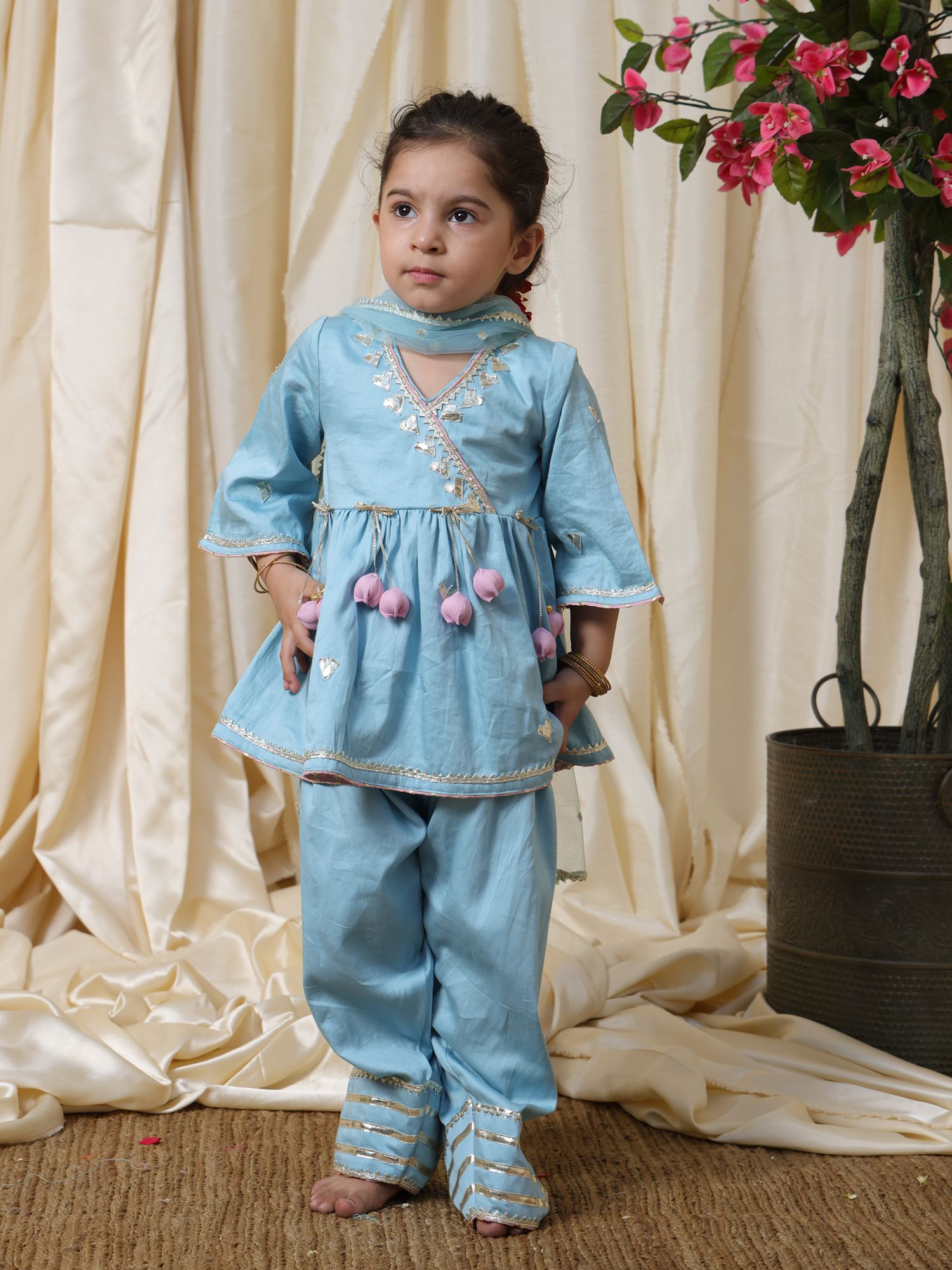 Blue Gota Embroidered Kurti Set