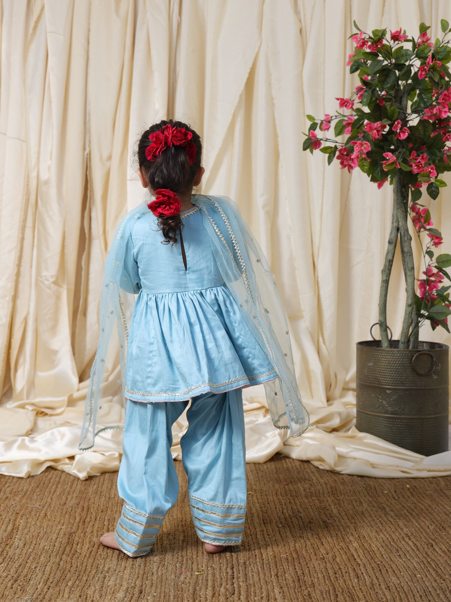 Blue Gota Embroidered Kurti Set