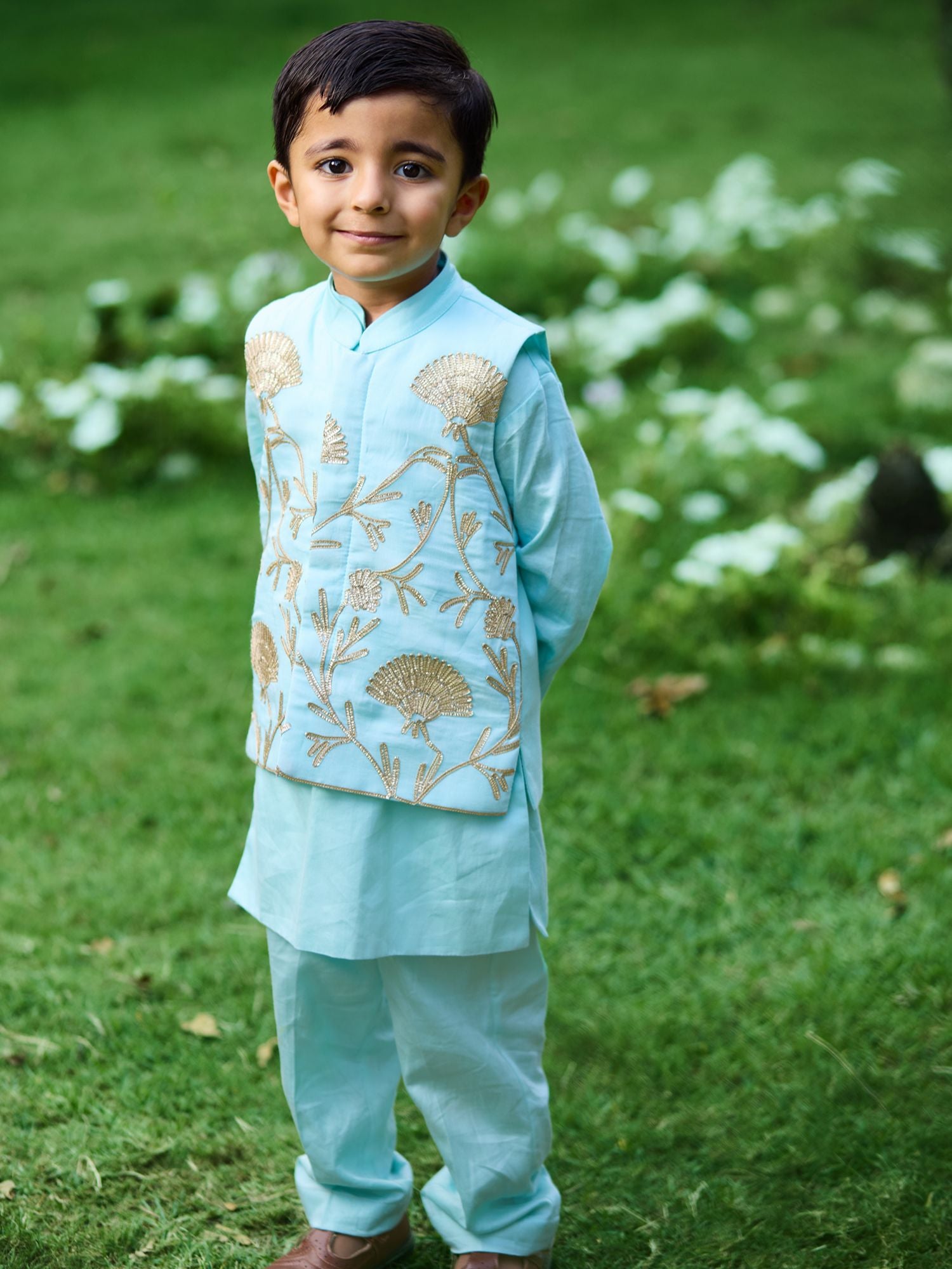 Blue Gota Embroidered Jacket Set