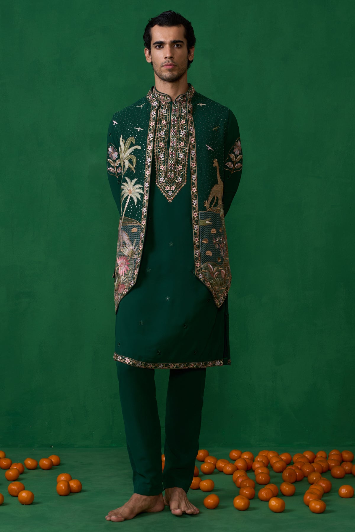 FOREST BOTTEL GREEN KURTA JACKET SET