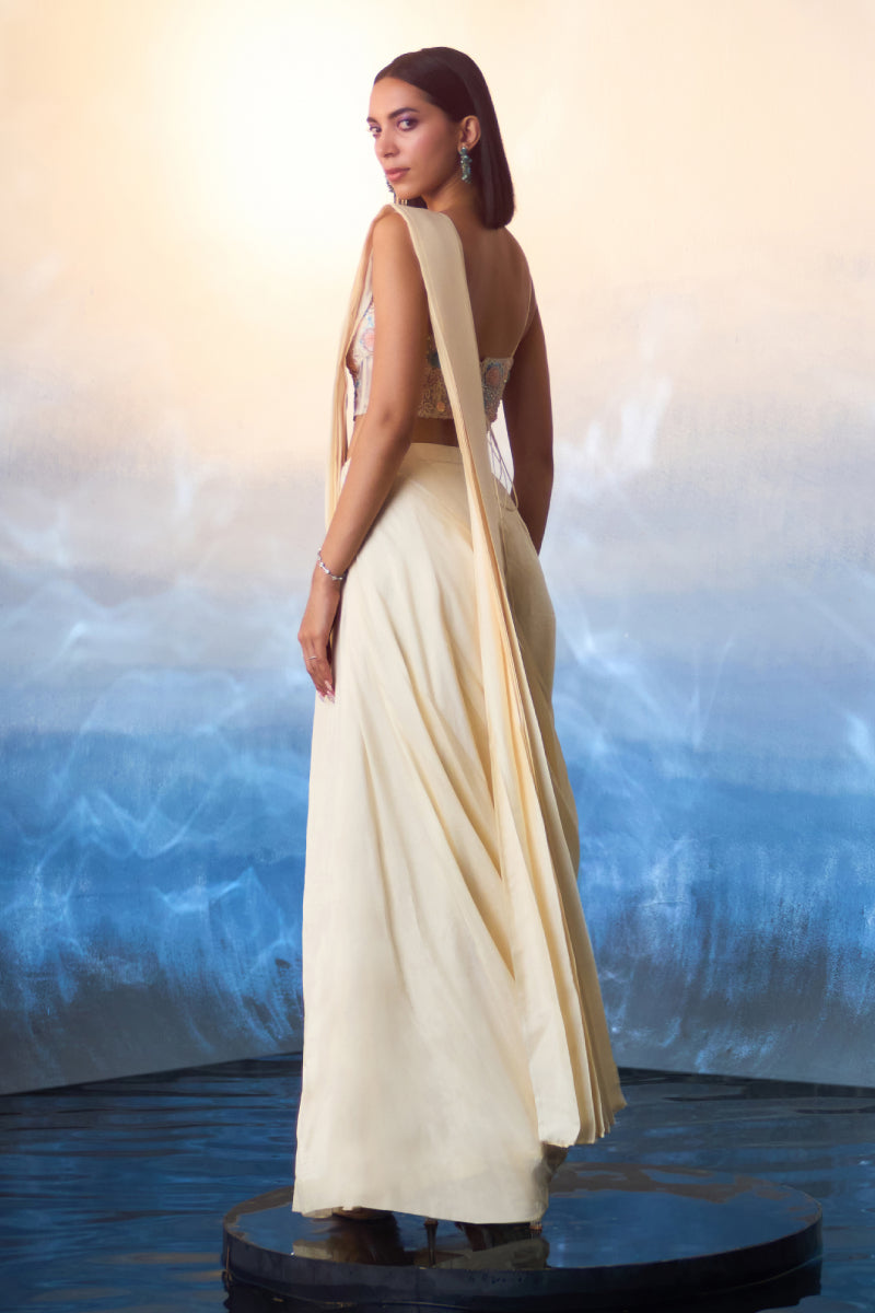 Champagne Silk Drape Saree