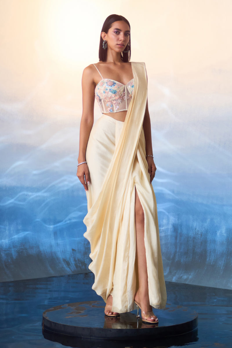 Champagne Silk Drape Saree