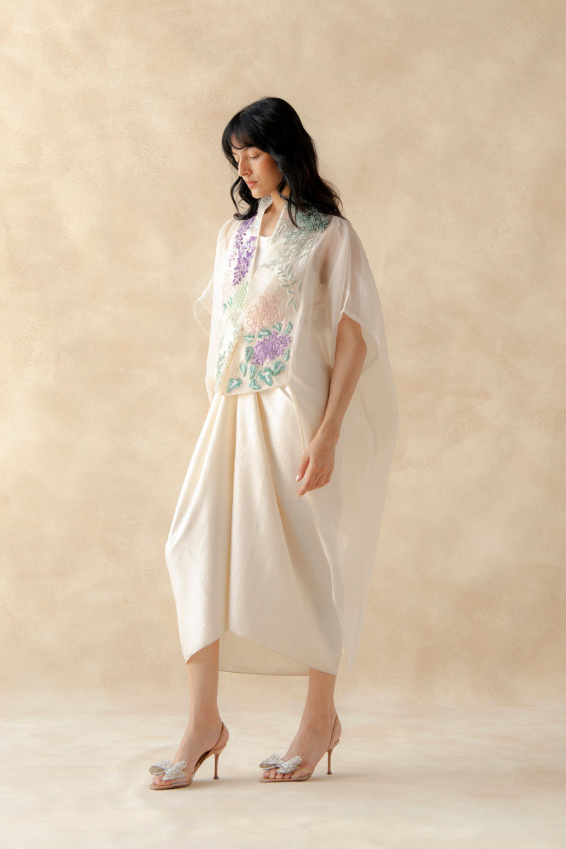 Embroidered Organza Kaftan With Wrap Around Dress