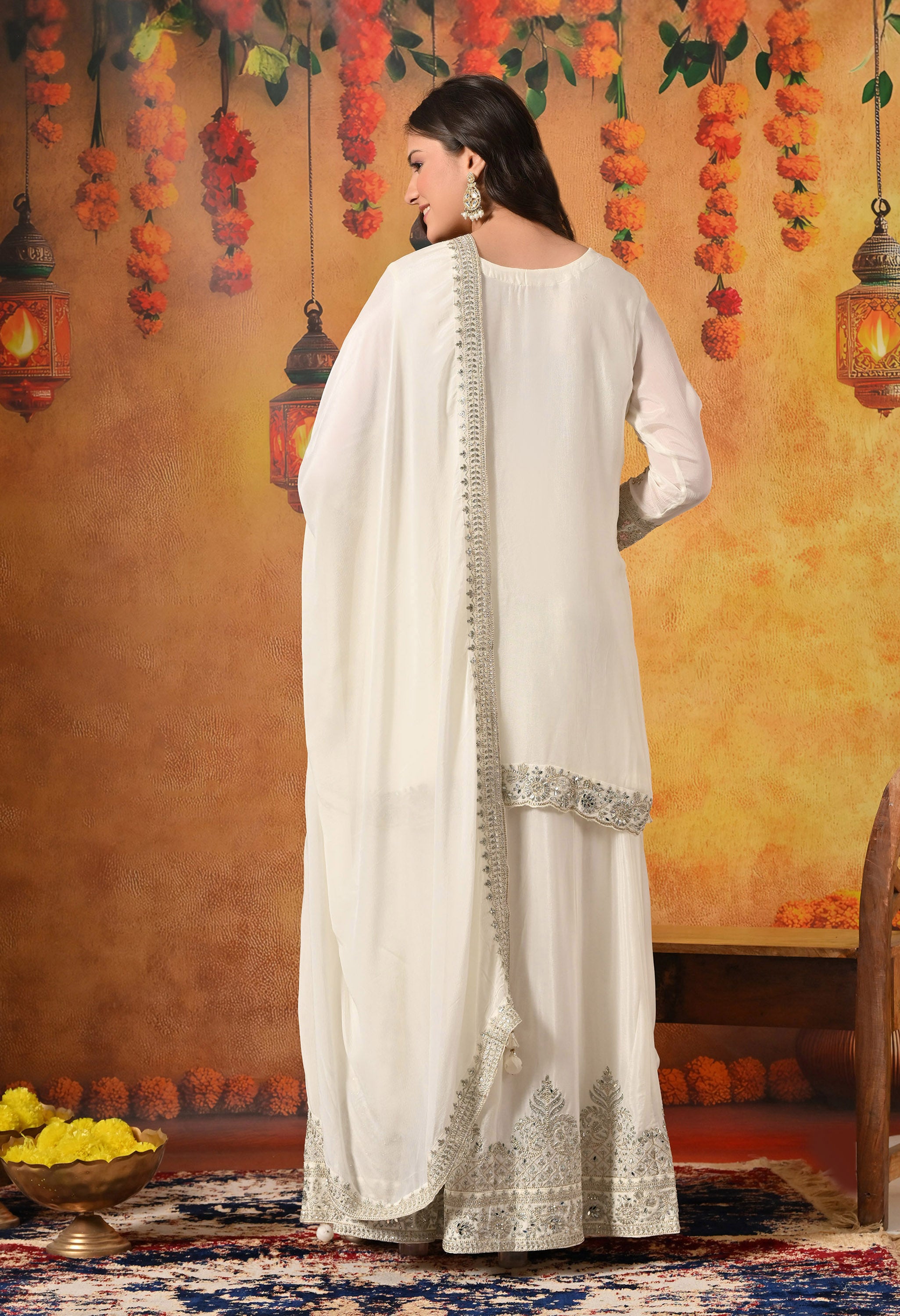Golden Cream Lehenga Set
