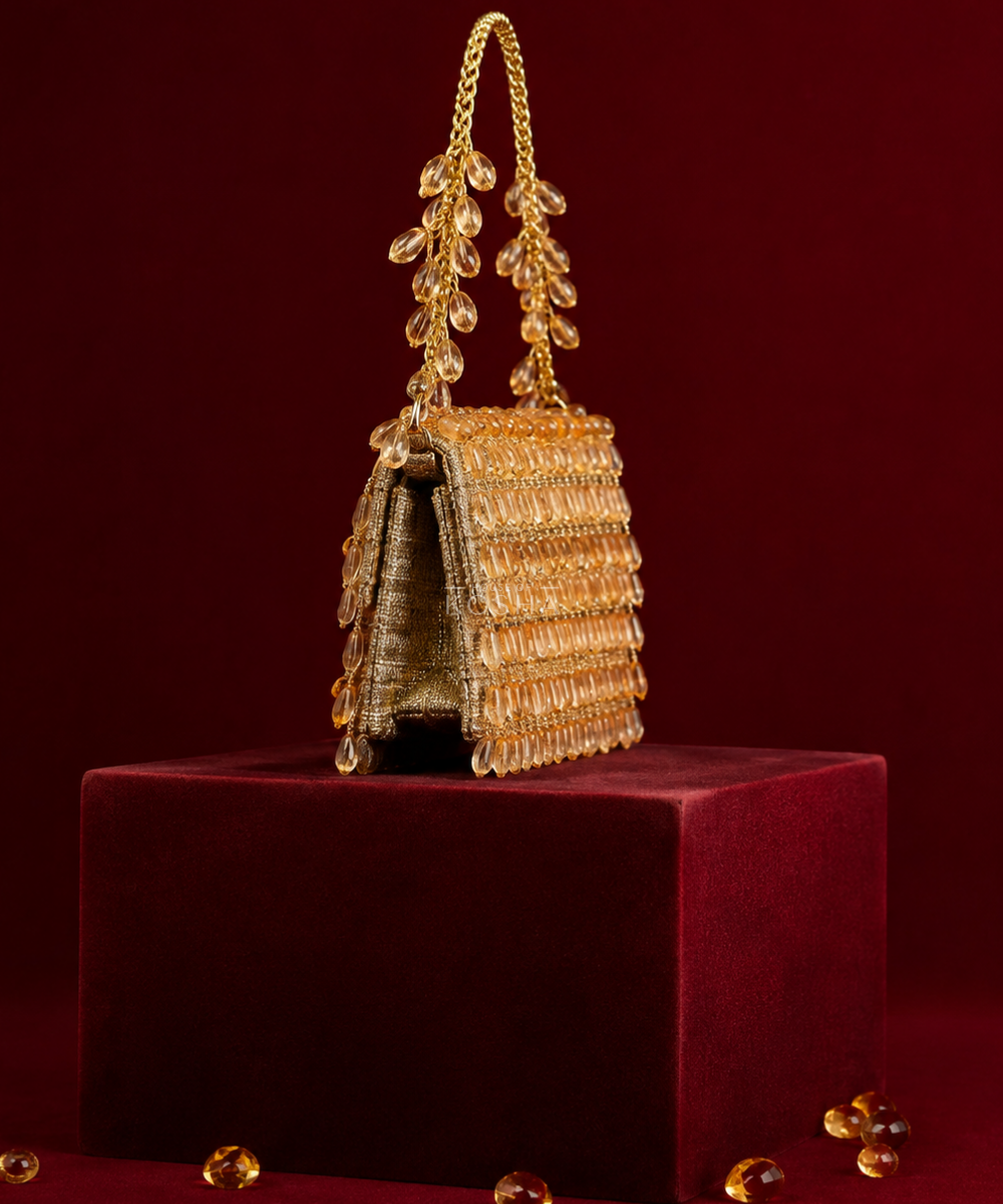 Myra Gold Georgette Crystal Embellished Mini Bag